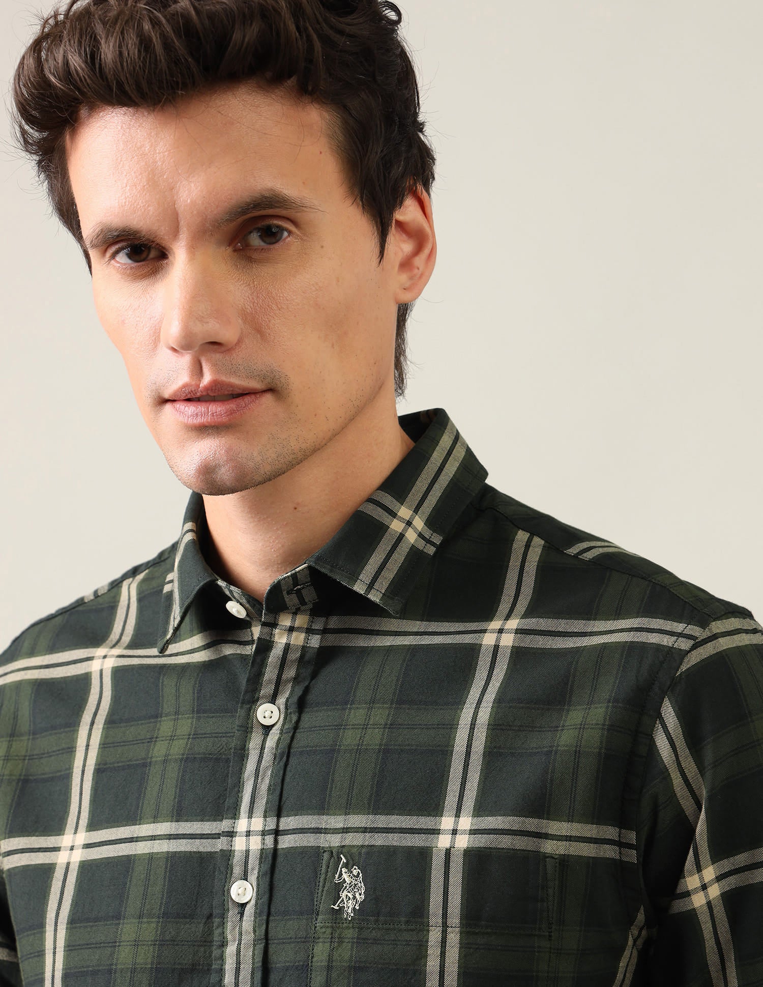 Grid Tattersall Checked Regular Fit Shirt Green - U.S. Polo Assn. India | Large