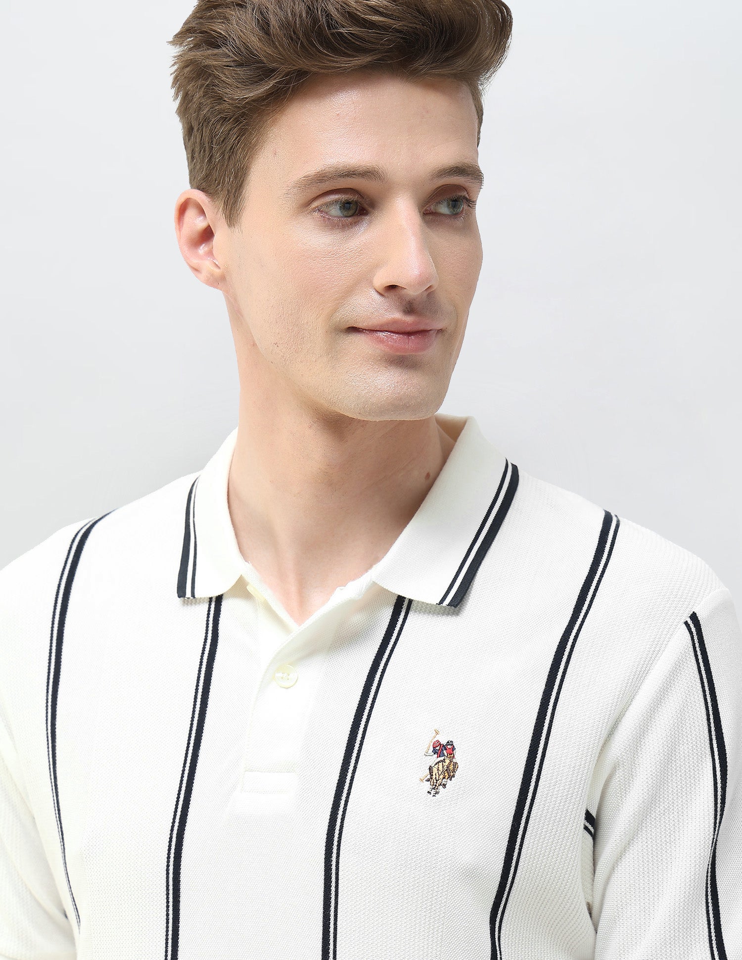 Vertical Striped Motel On The Coast Polo Shirt Ivory - U.S. Polo Assn. India | Large
