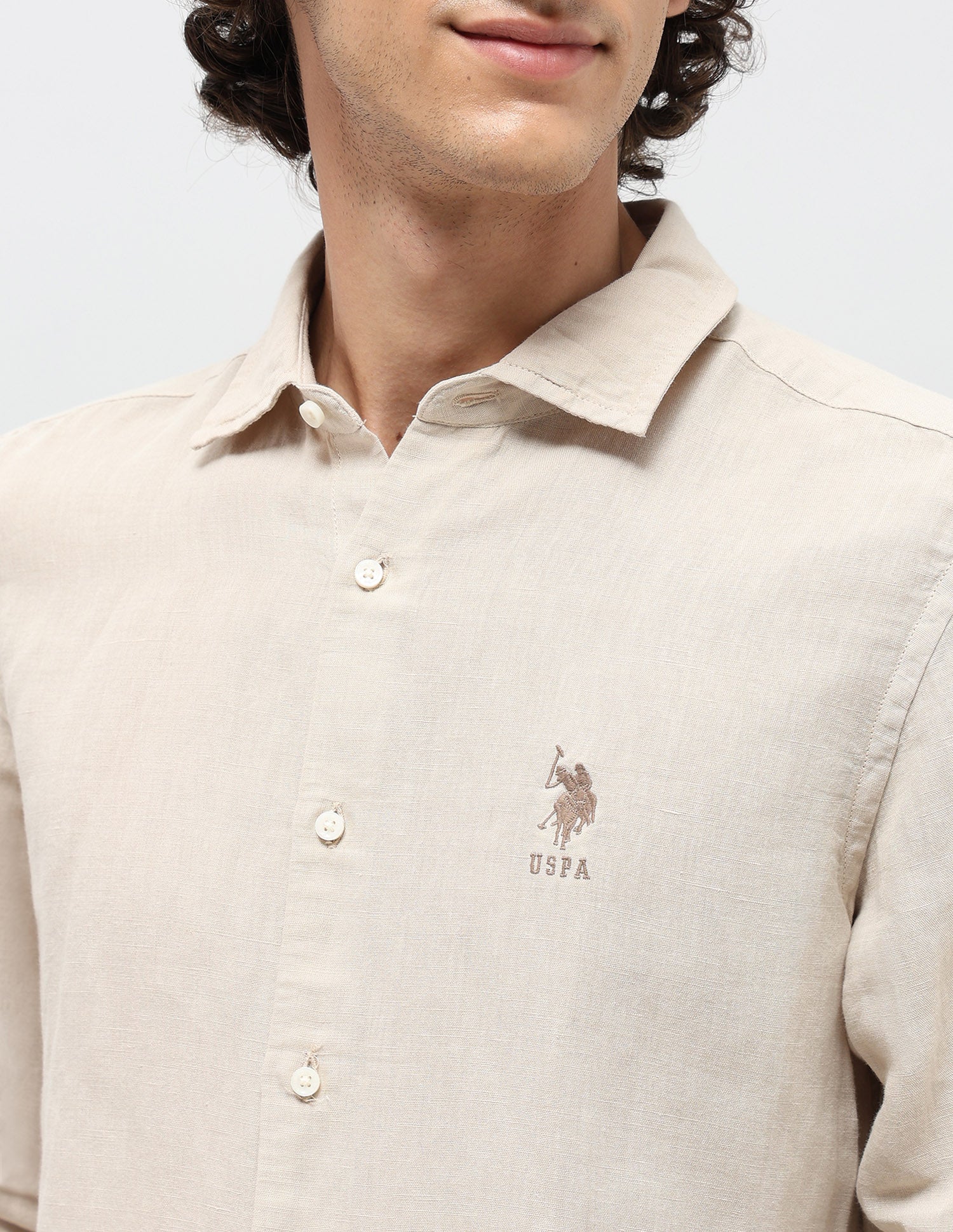 Solid Regular Fit Shirt Beige - U.S. POLO ASSN. | Large