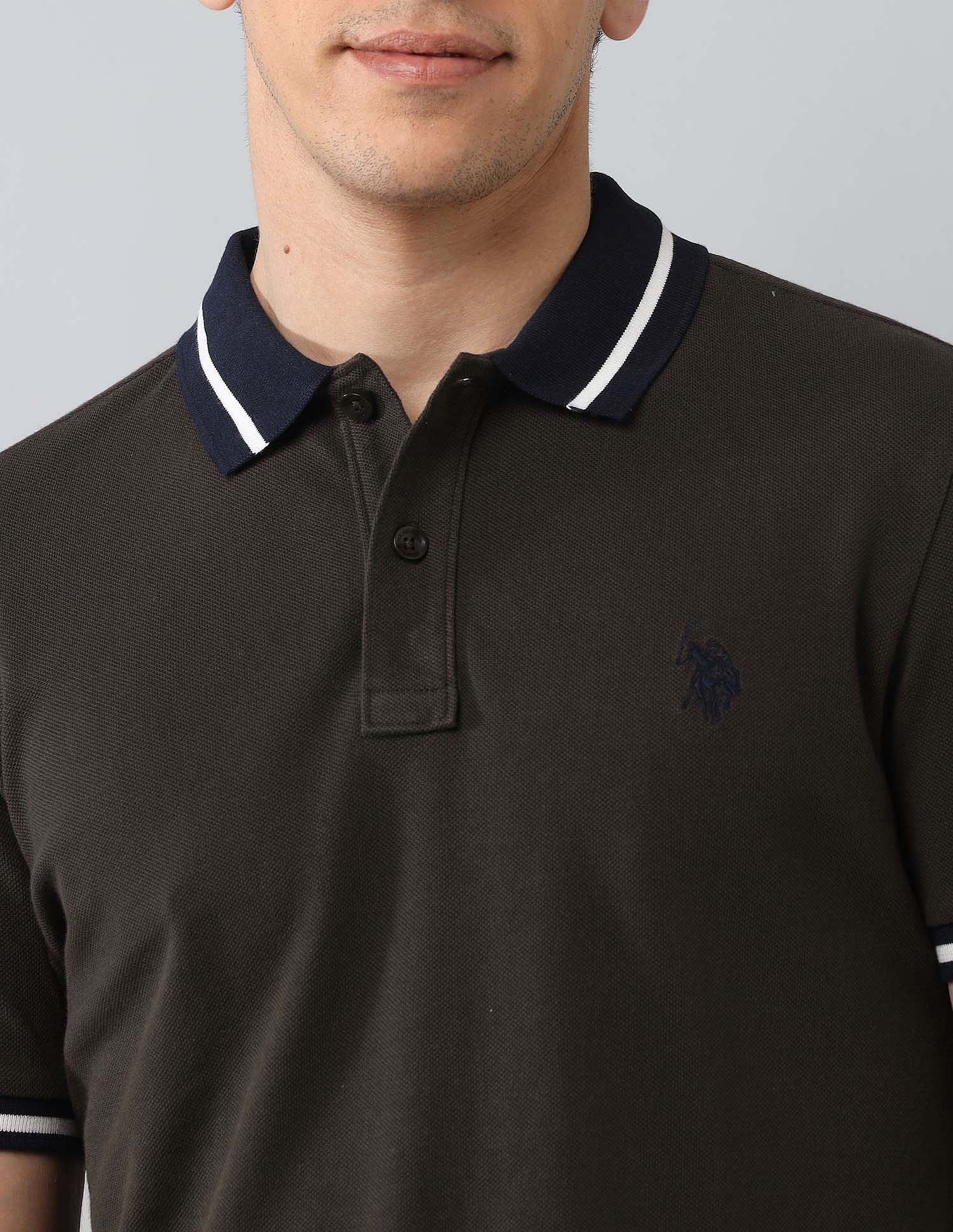 Muscle Fit Solid Polo Shirt Dark Brown - U.S. Polo Assn. India | Large