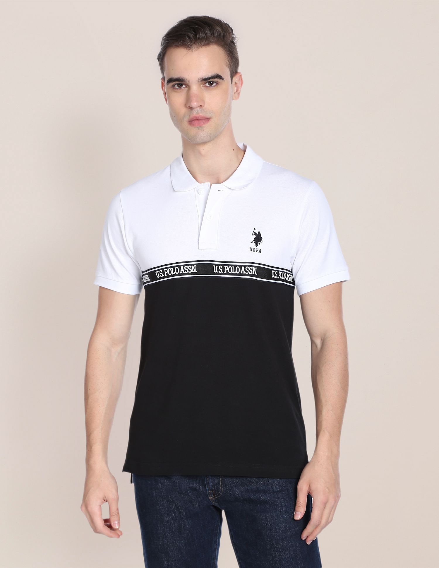 Colour Block Cotton Polo Shirt White - U.S. POLO ASSN. | Large