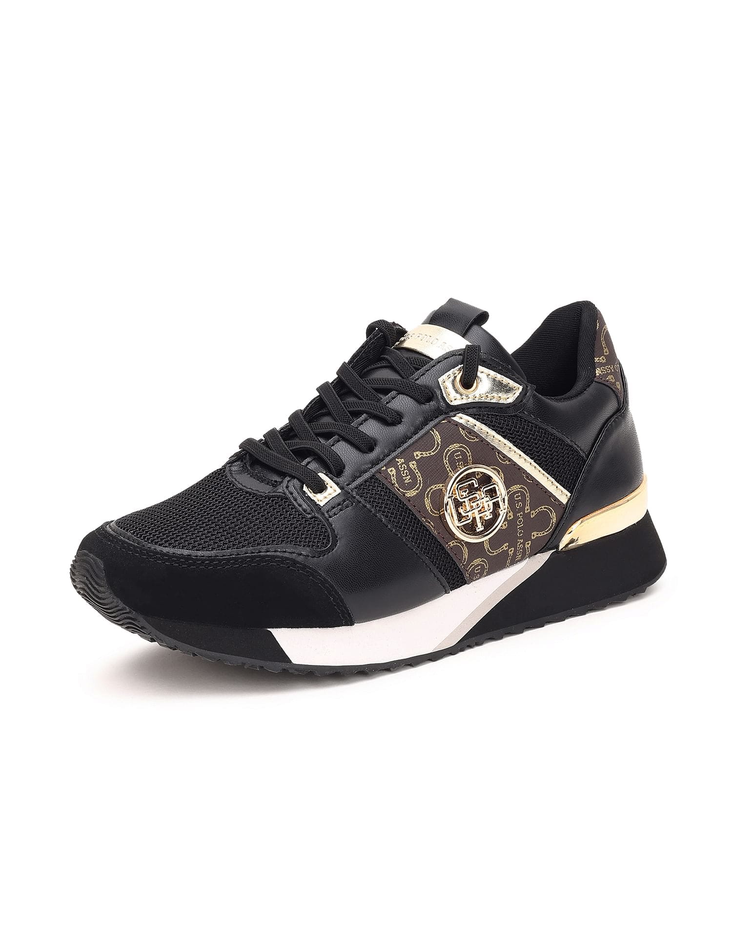 Stella Black Monogram Print Sneakers Shoes Black - U.S. Polo Assn. India | Large