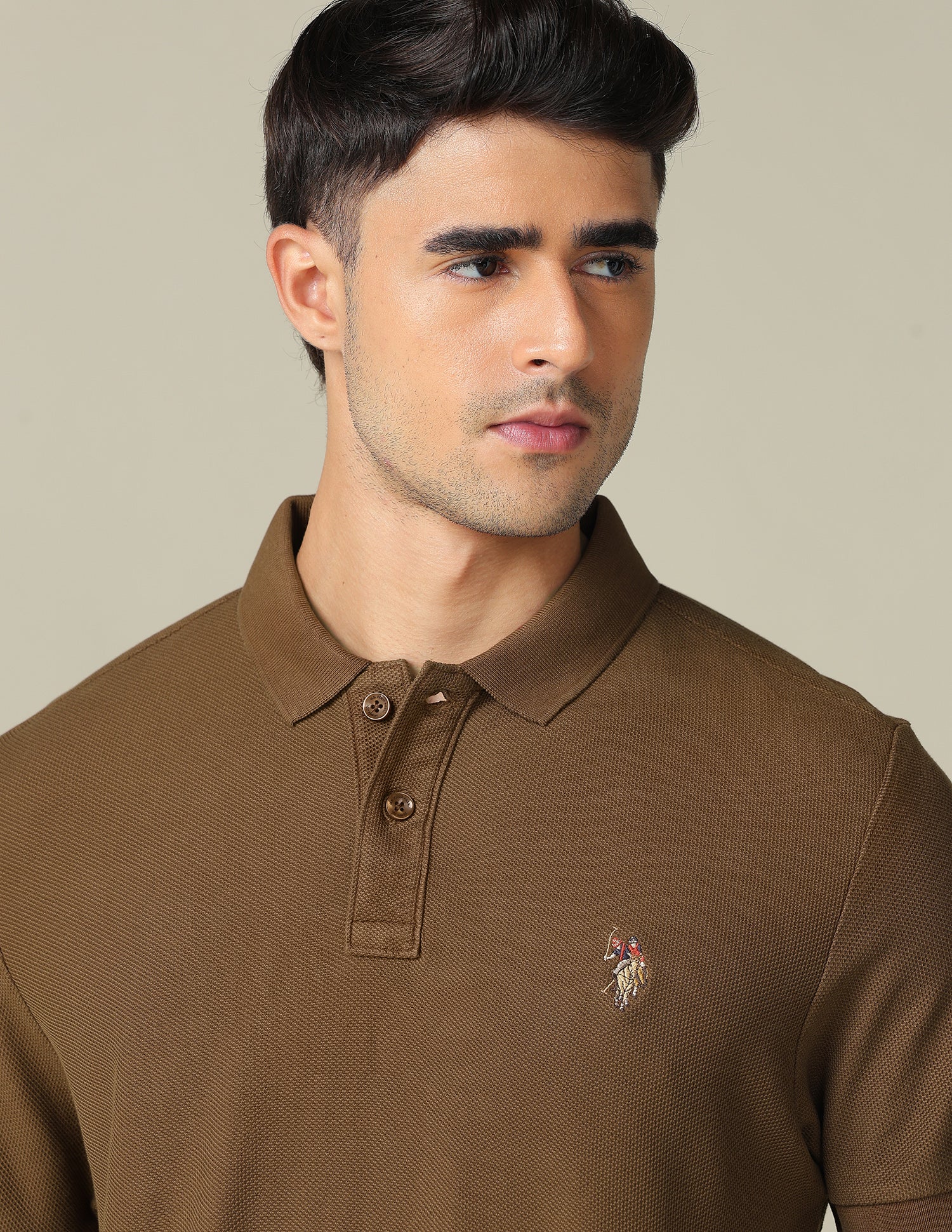 Pure Cotton Muscle Fit Polo Shirt Light Brown - U.S. POLO ASSN. | Large