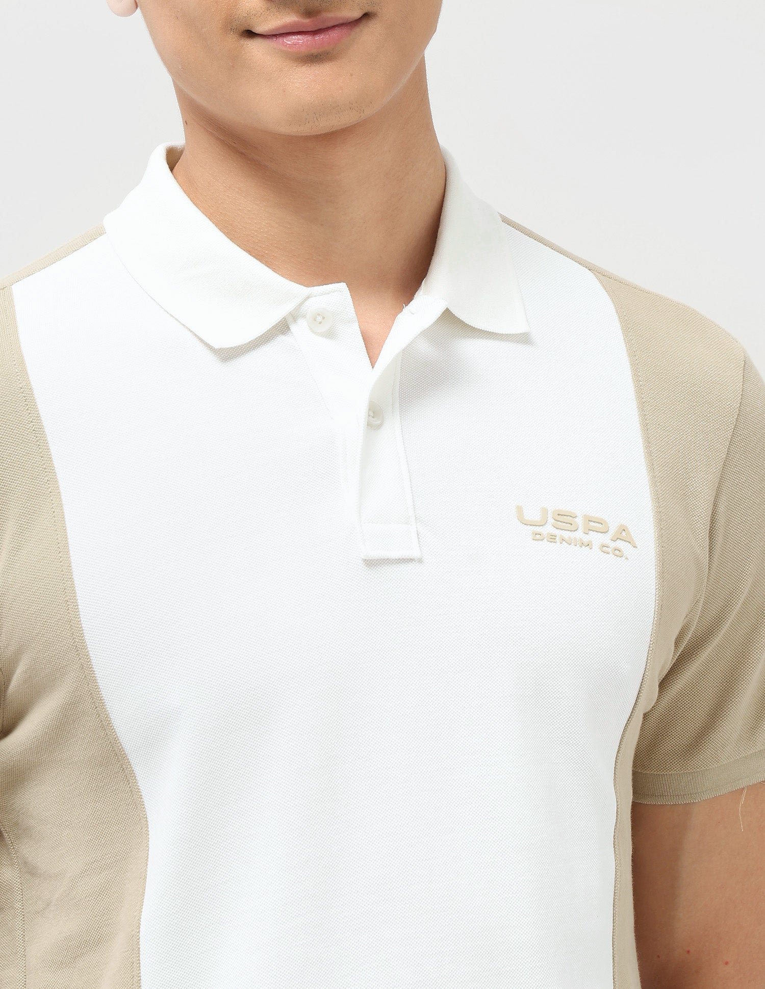 Colourblocked Pure Cotton Polo Shirt Beige - U.S. POLO ASSN. | Large