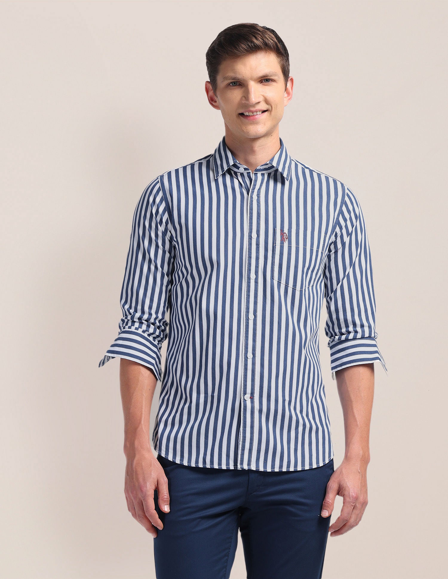 Pure Cotton Stripes Shirt Blue - U.S. Polo Assn. India | Large