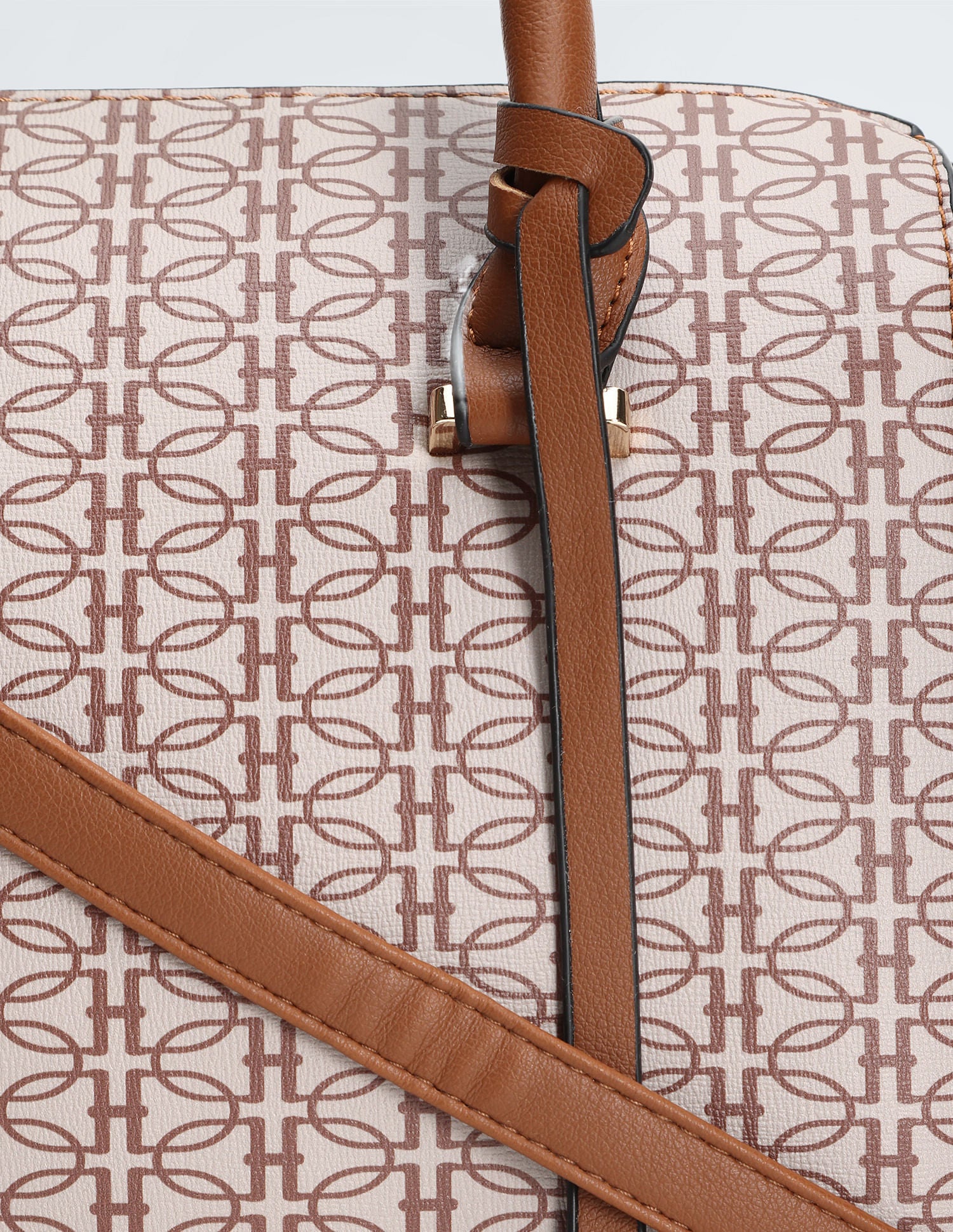 Geometric Print Bowler Handbag Beige - U.S. POLO ASSN. | Large