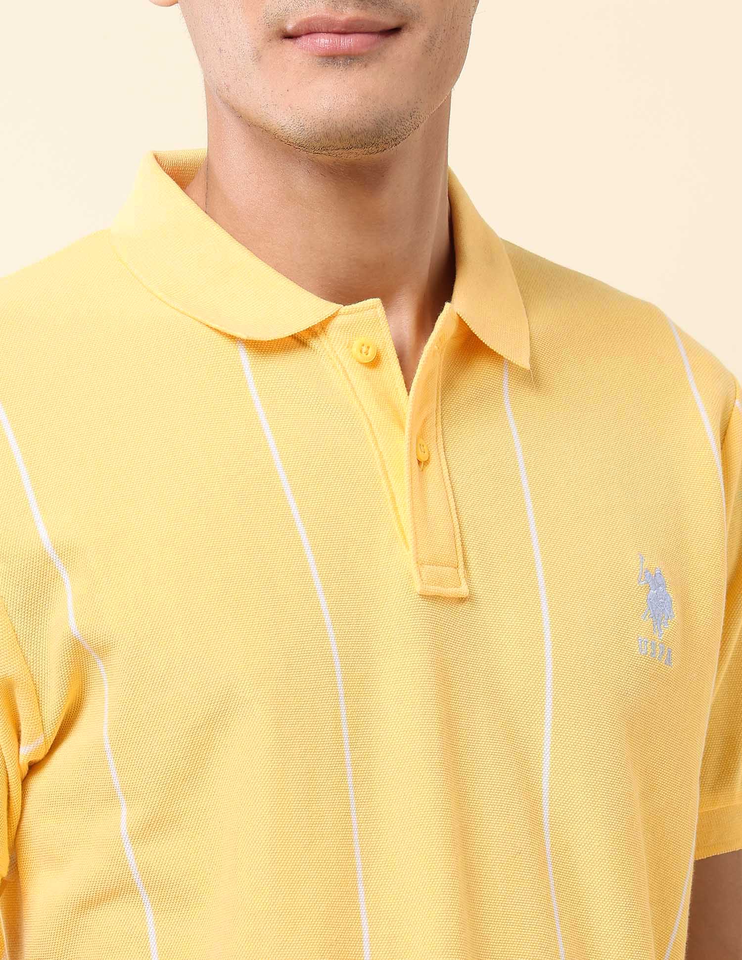Vertical Striped Summer Splash Polo Shirt Yellow - U.S. Polo Assn. India | Large