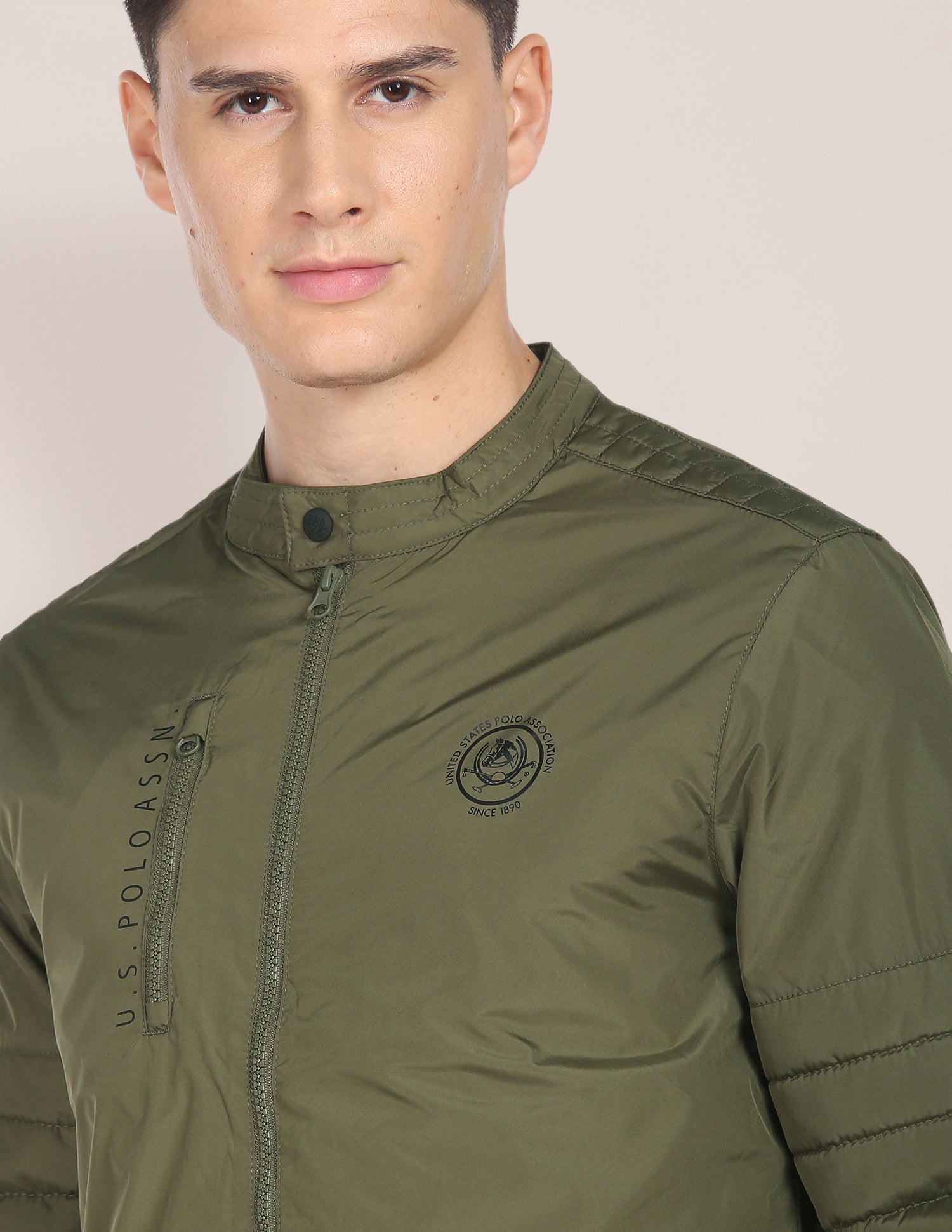 Stand Collar Windcheater Jacket Olive - U.S. Polo Assn. India | Large