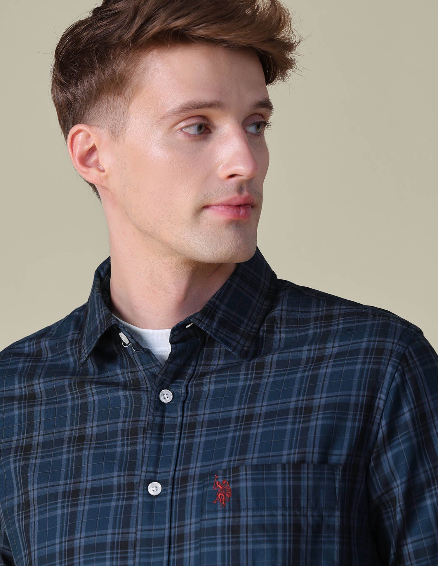 Tartan Checked Tailored Fit Shirt Teal - U.S. POLO ASSN. | Large