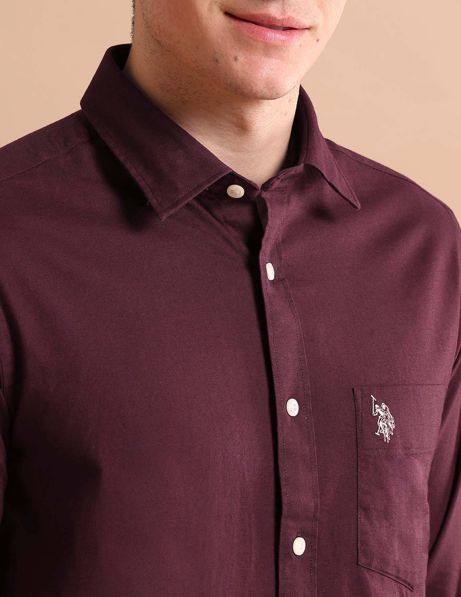 Stretchy Twill Shirt Maroon - U.S. POLO ASSN. | Large