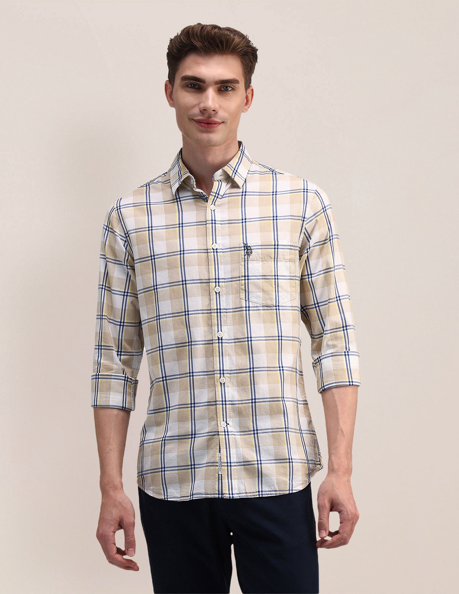 Tartan Check Dobby Cotton Shirt Beige - U.S. Polo Assn. India | Large