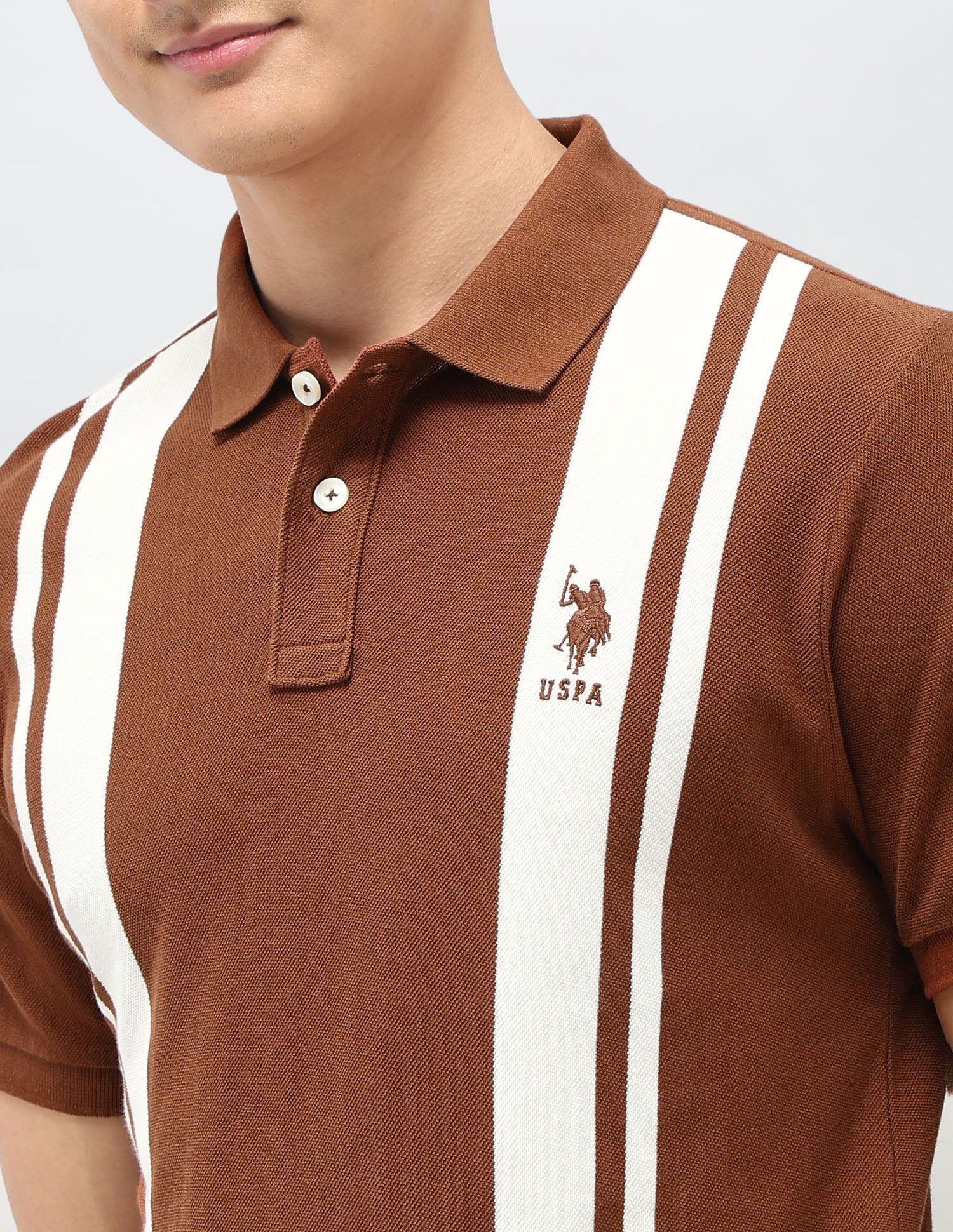 Vertical Striped Pure Cotton Polo Shirt Rust - U.S. Polo Assn. India | Large