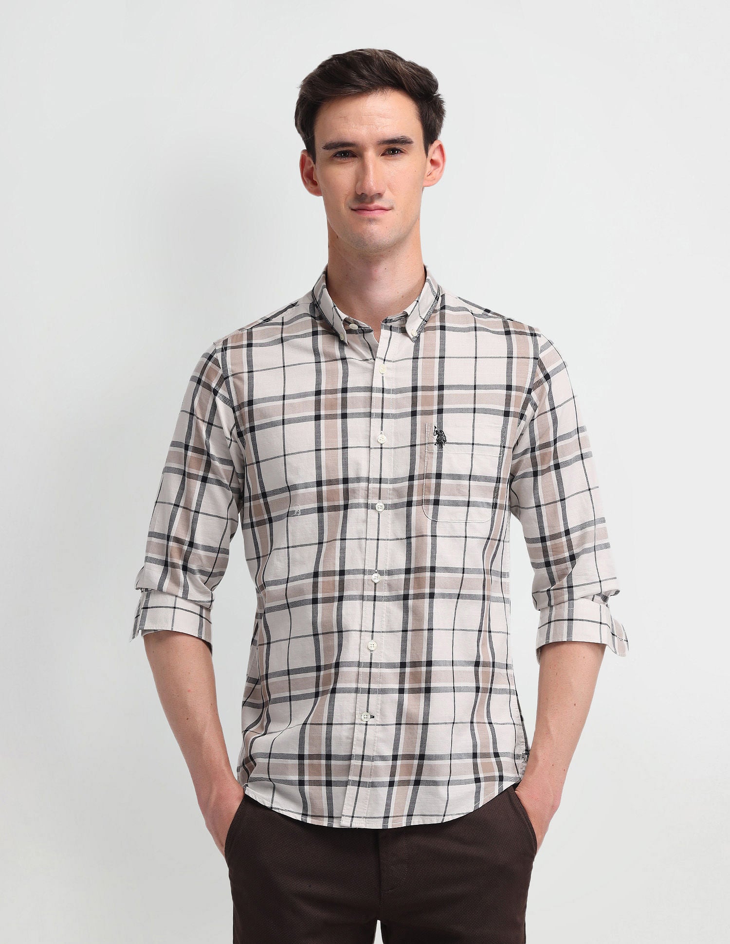 Tartan Checked Corduroy Shirt Ivory - U.S. Polo Assn. India | Large