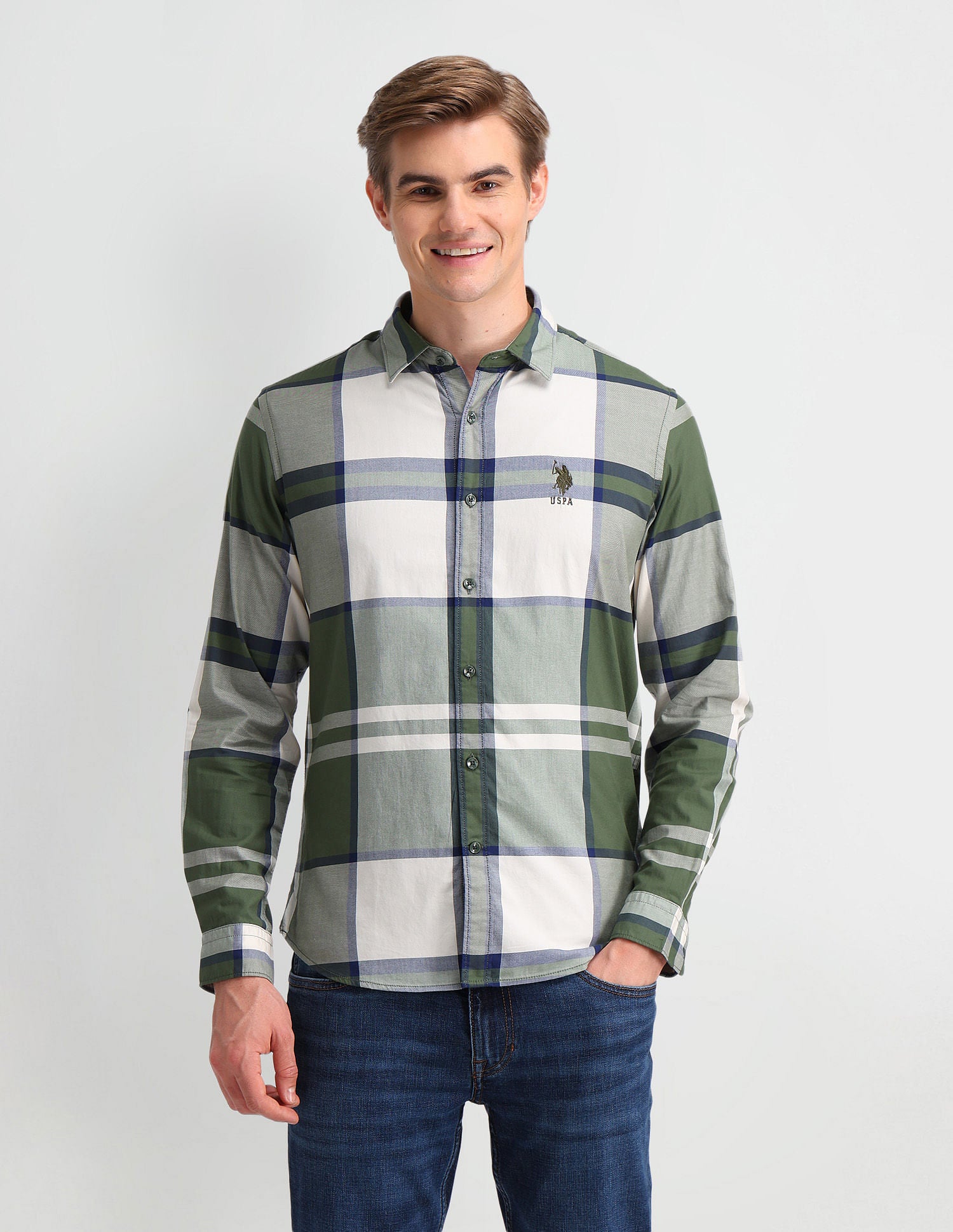 Tartan Check Slim Fit Shirt Olive - U.S. Polo Assn. India | Large