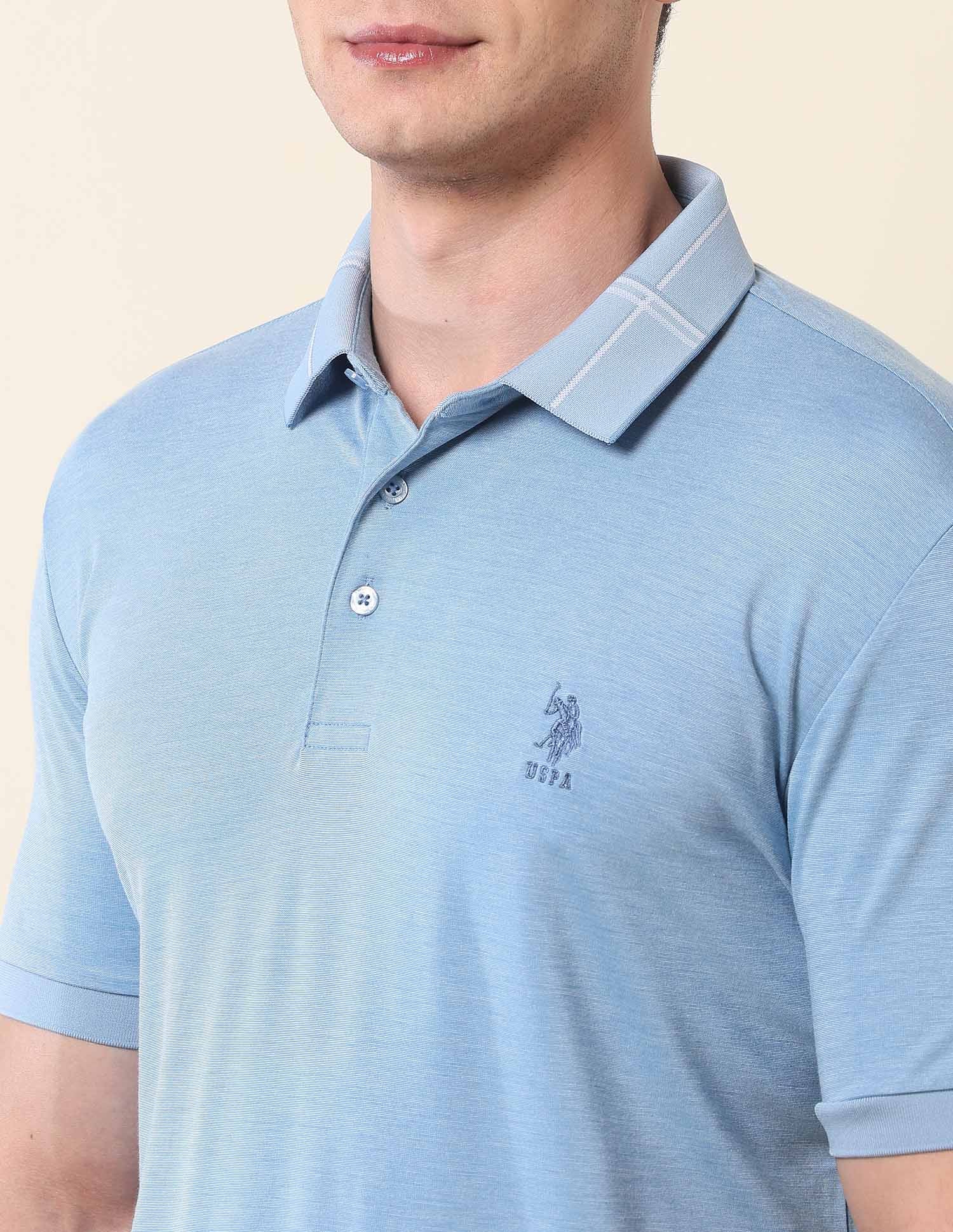 Solid Slim Fit Polo Shirt Light Blue - U.S. Polo Assn. India | Large