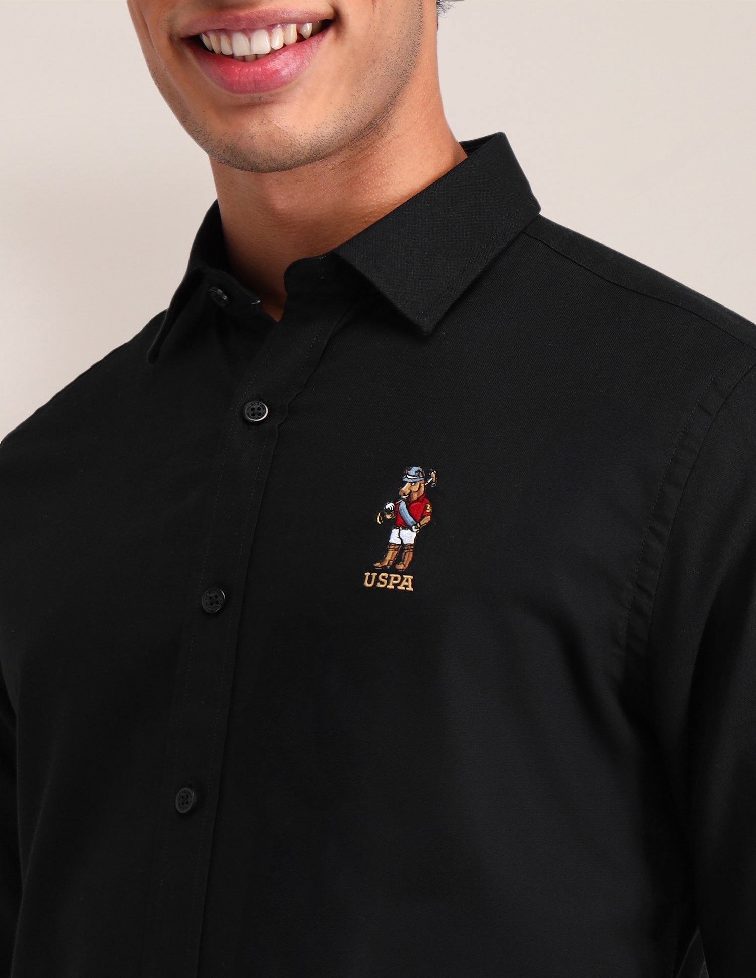 Solid Cotton Shirt Black - U.S. POLO ASSN. | Large