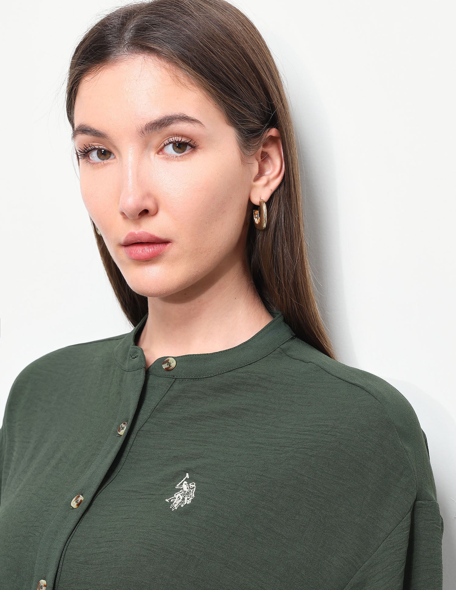 Solid Relaxed Fit Mandarin Shirt Olive - U.S. Polo Assn. India | Large