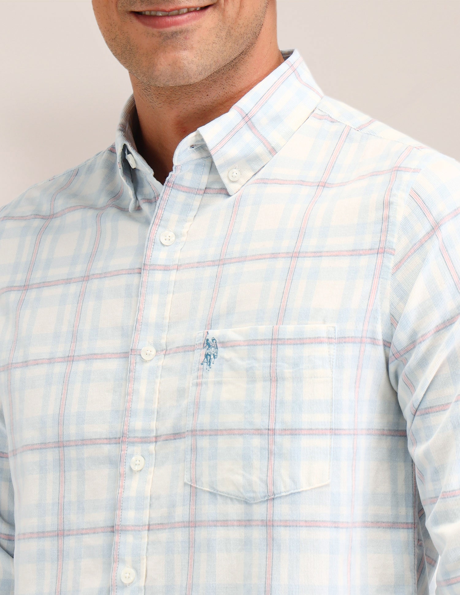 Dupplin Check Printed Regular Fit Shirt Light Blue - U.S. Polo Assn. India | Large