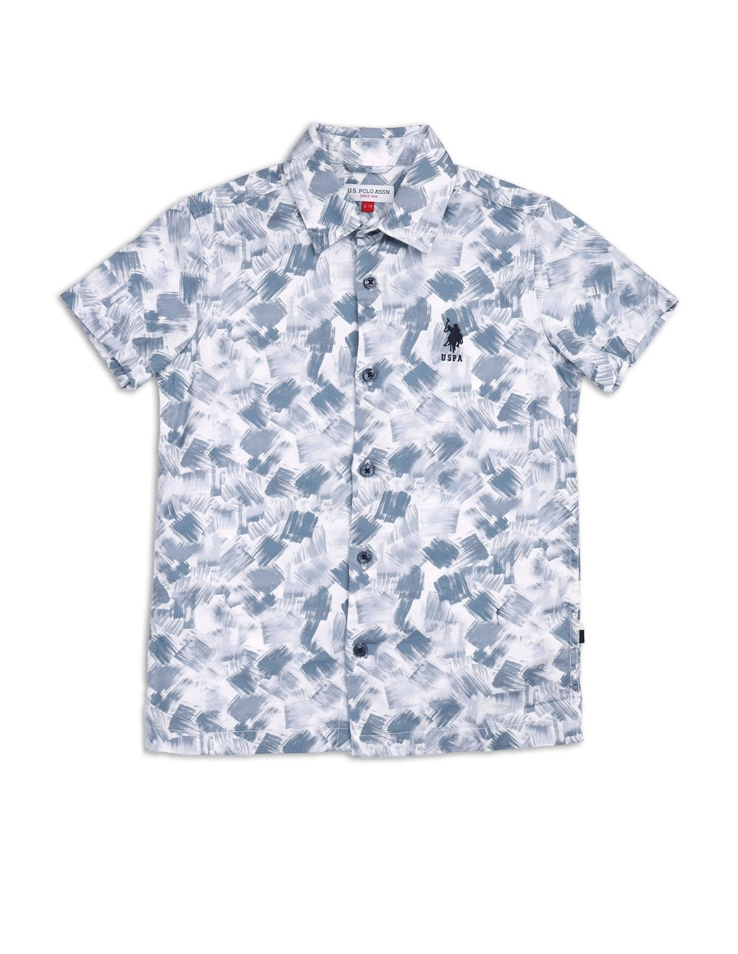 Boys Abstract Printed Satin Shirt Blue - U.S. POLO ASSN. | Large