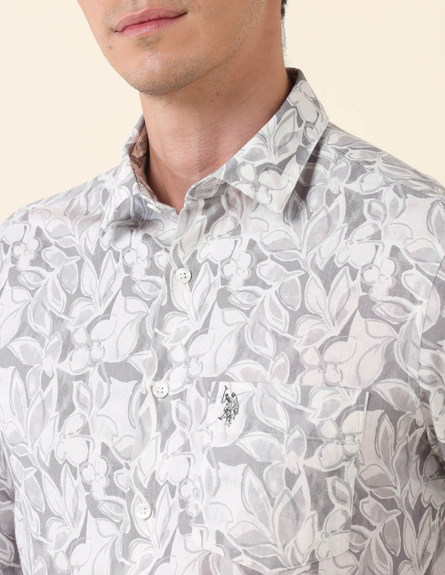 All Over Printed Tailored Fit Shirt Light Grey - U.S. Polo Assn. India | Large