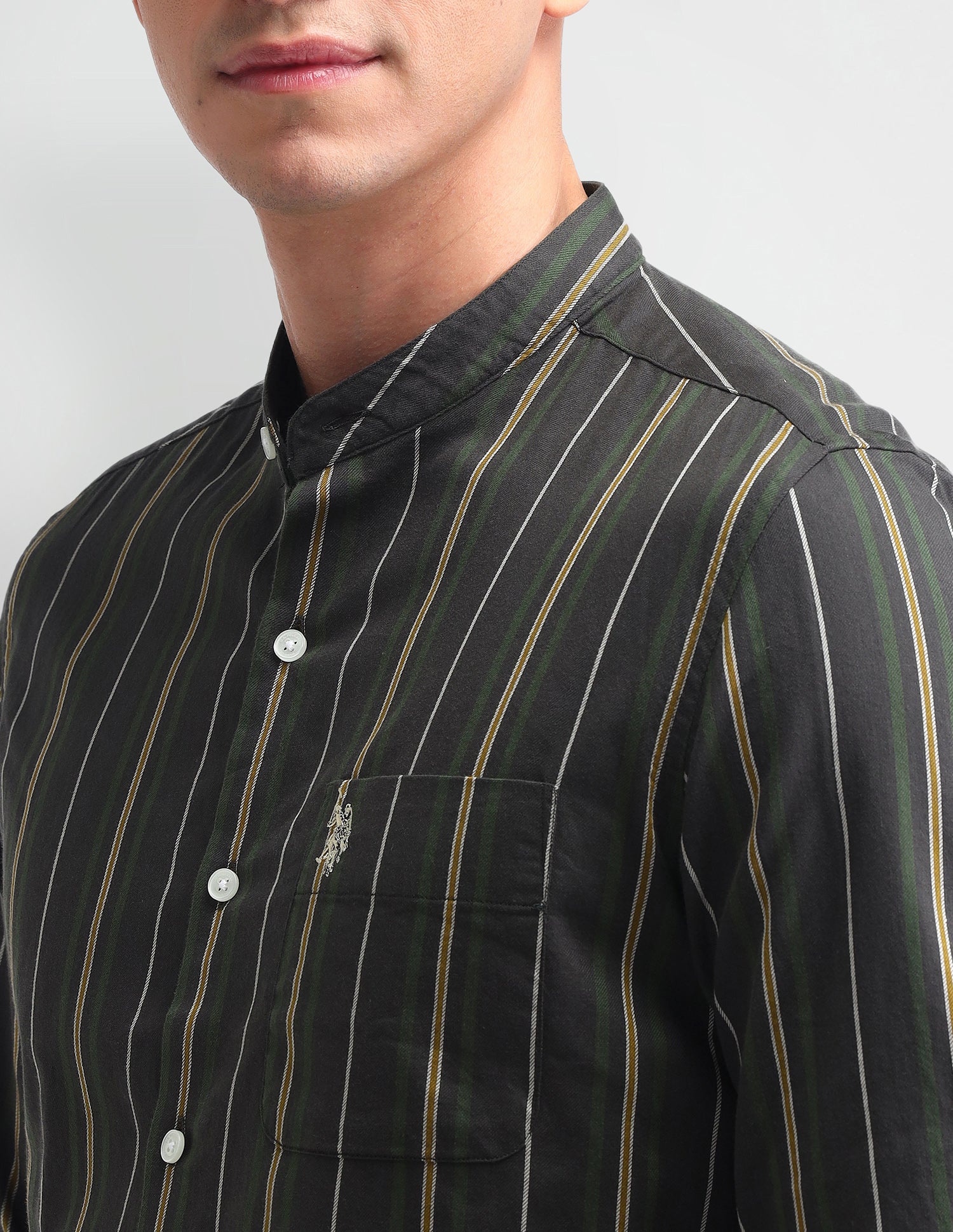 Vertical Striped Slim Fit Shirt Dark olive - U.S. POLO ASSN. | Large