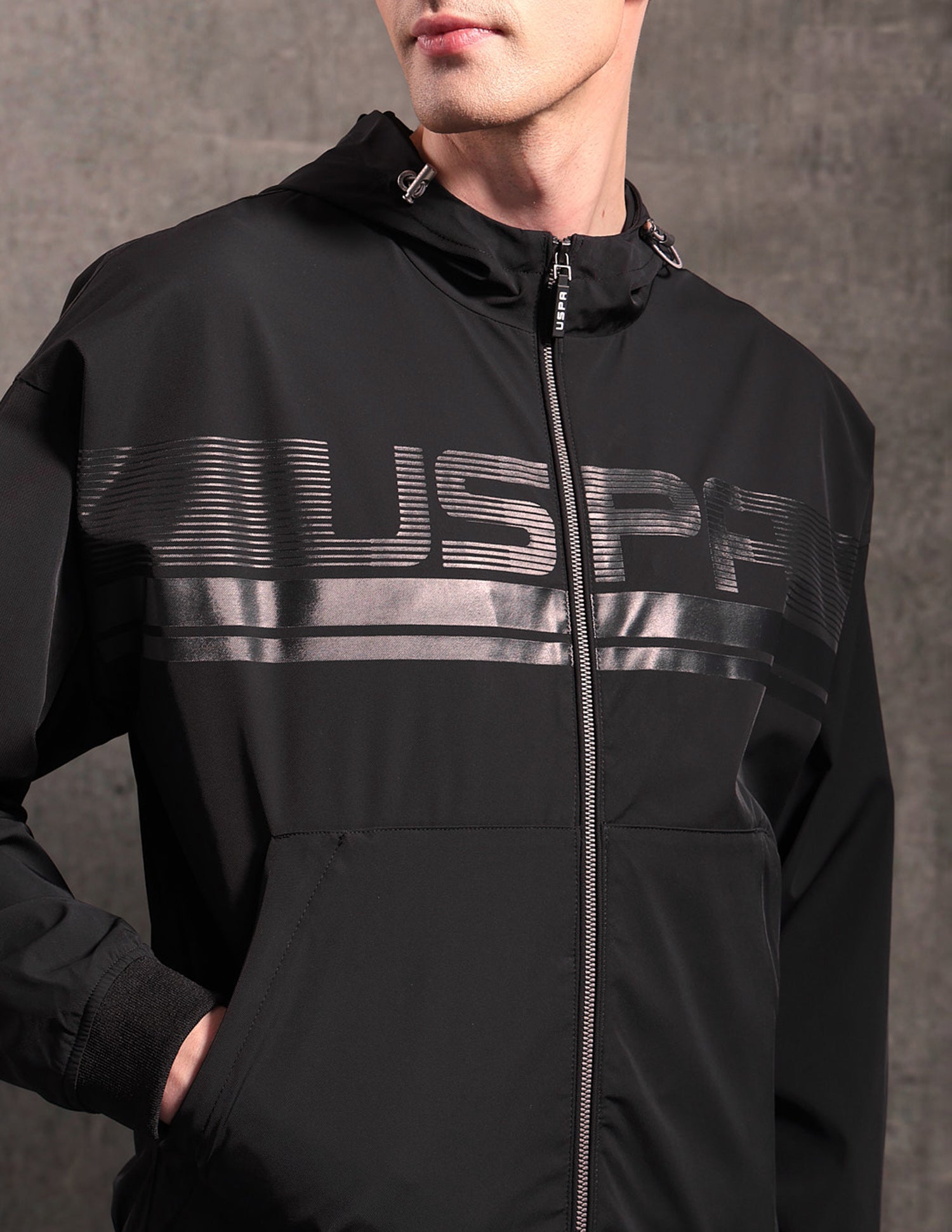 Brand Printed Black & Gold Casual Jacket Black - U.S. POLO ASSN. | Large