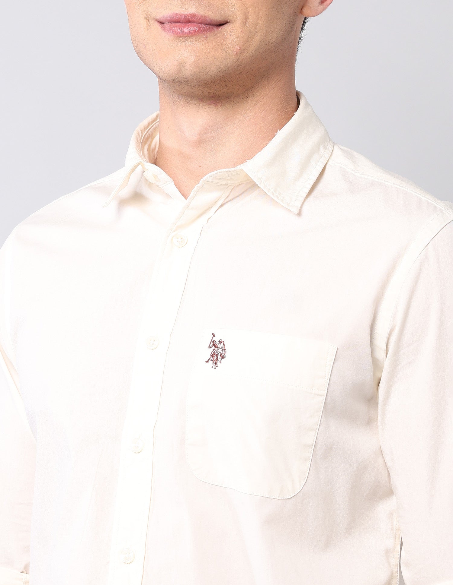 Pure Cotton Regular Fit Shirt Cream - U.S. Polo Assn. India | Large