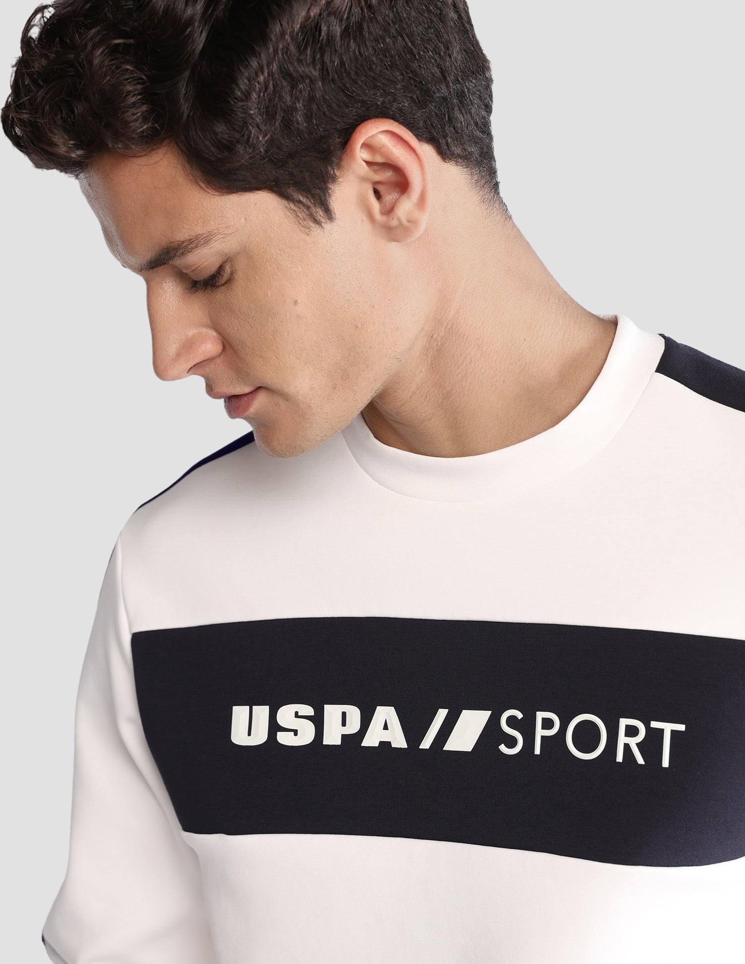 Brand Printed Regular Fit Active Sweatshirt Off White - U.S. Polo Assn. India | Large