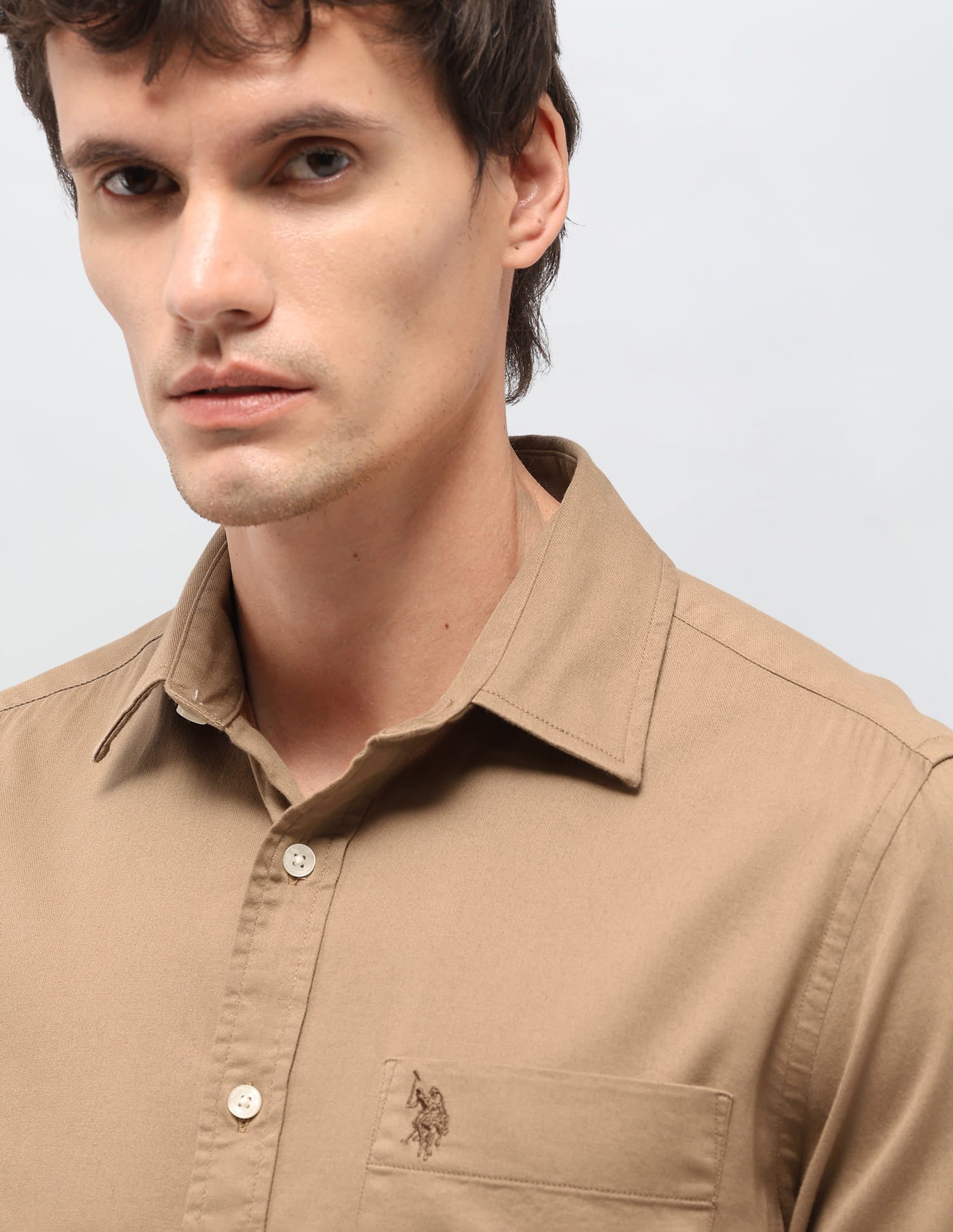 Solid Tailored Fit Shirt Beige - U.S. Polo Assn. India | Large