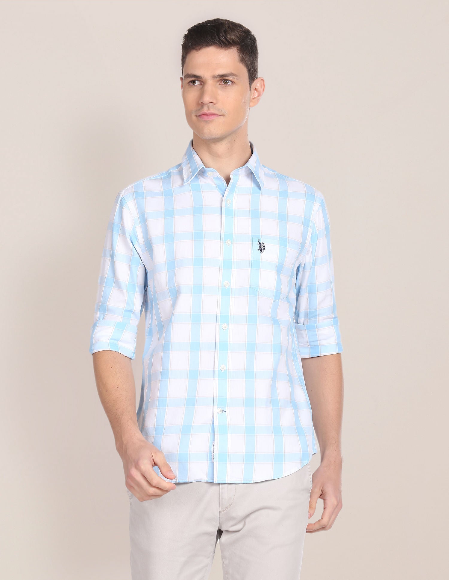 Tartan Check Twill Shirt Light Blue - U.S. Polo Assn. India | Large