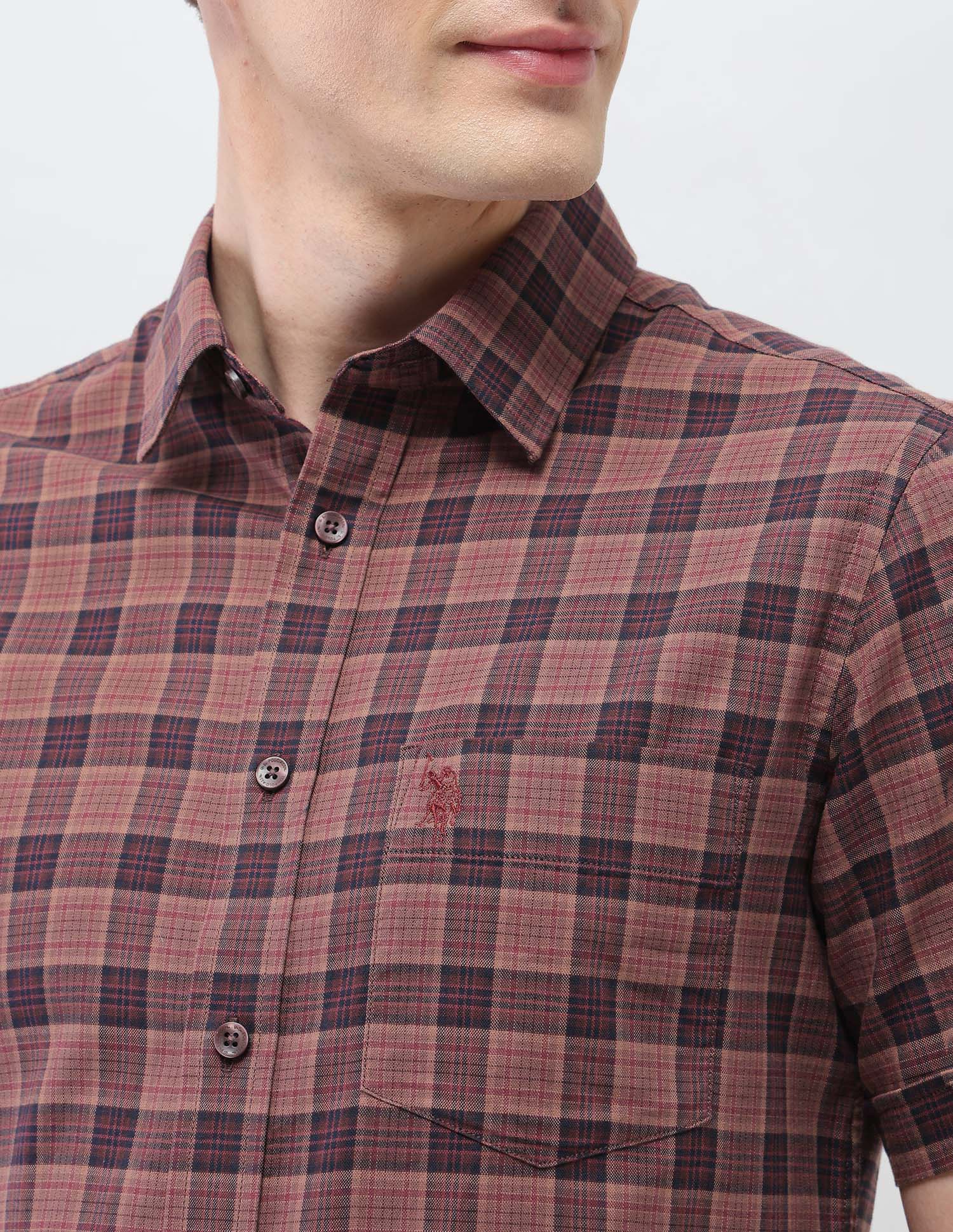 Regular Fit Tartan Checked Sotogrande Shirt Maroon - U.S. Polo Assn. India | Large