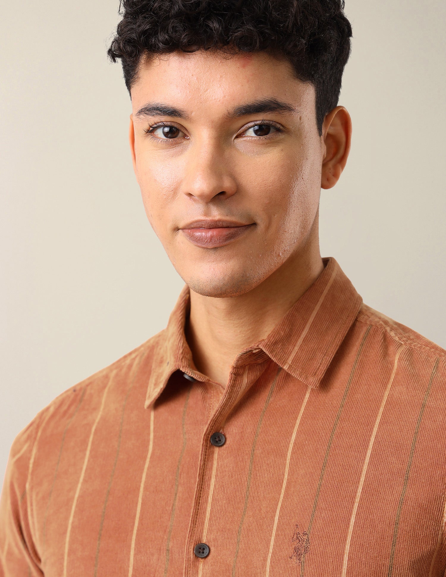 Corduroy Vertical Striped Shirt Orange - U.S. Polo Assn. India | Large