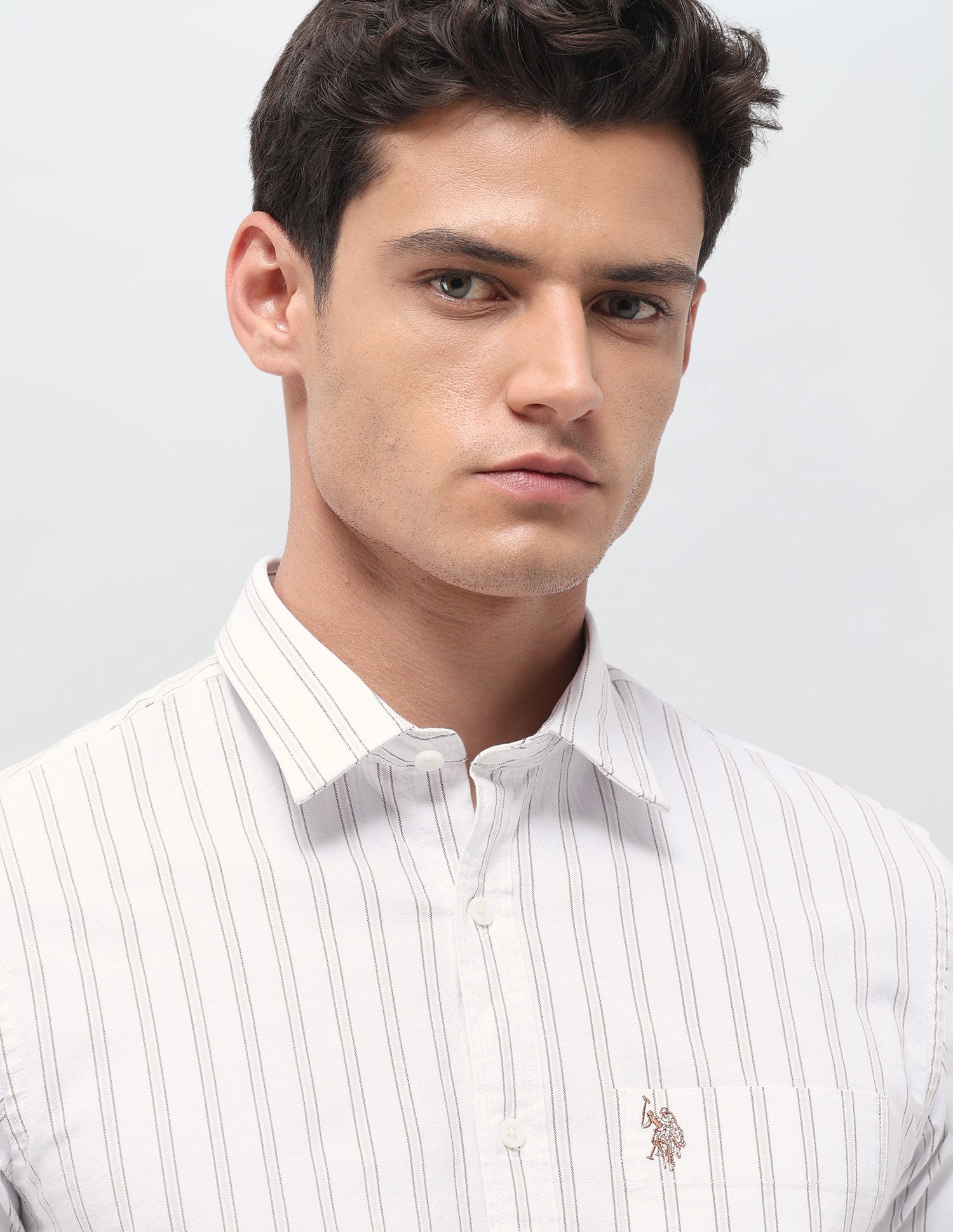 Vertical Striped Oxford Shirt Khaki - U.S. Polo Assn. India | Large