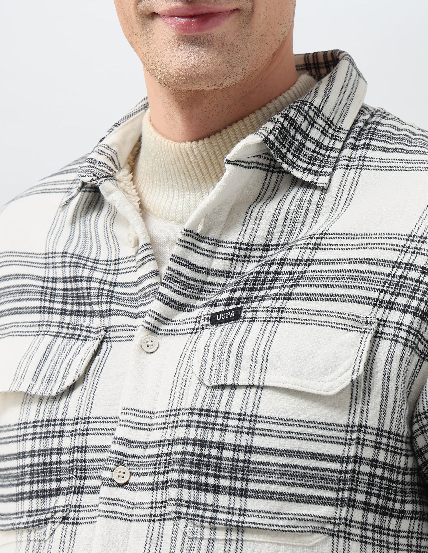 Tartan Checked Slim Fit Shirt Off White - U.S. Polo Assn. India | Large