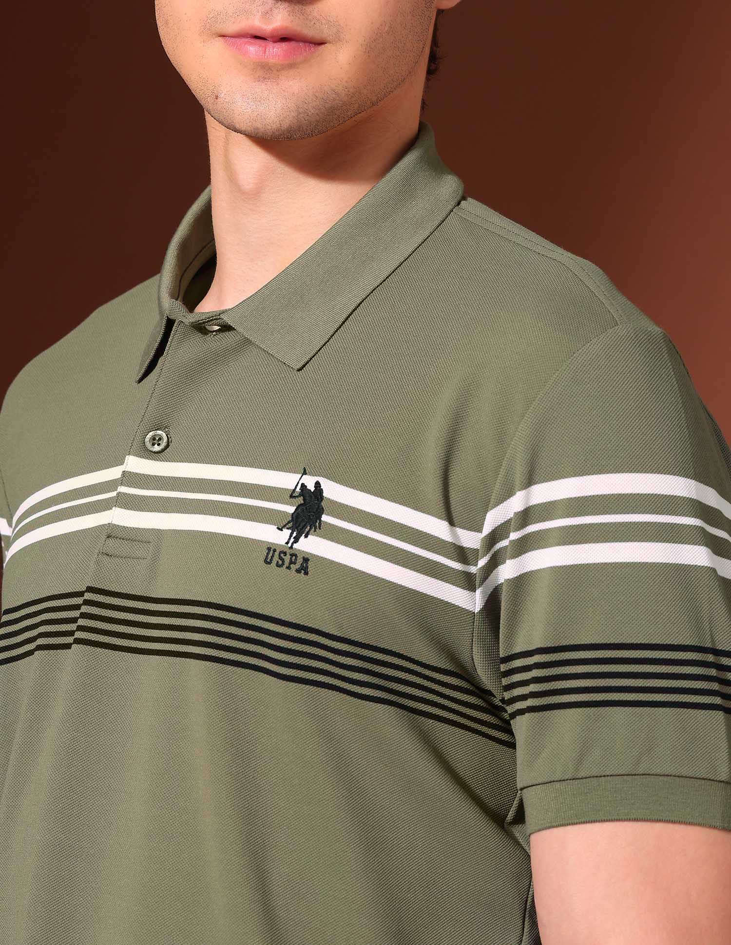 Horizontal Striped Working Holiday Polo Shirt Light Olive - U.S. Polo Assn. India | Large