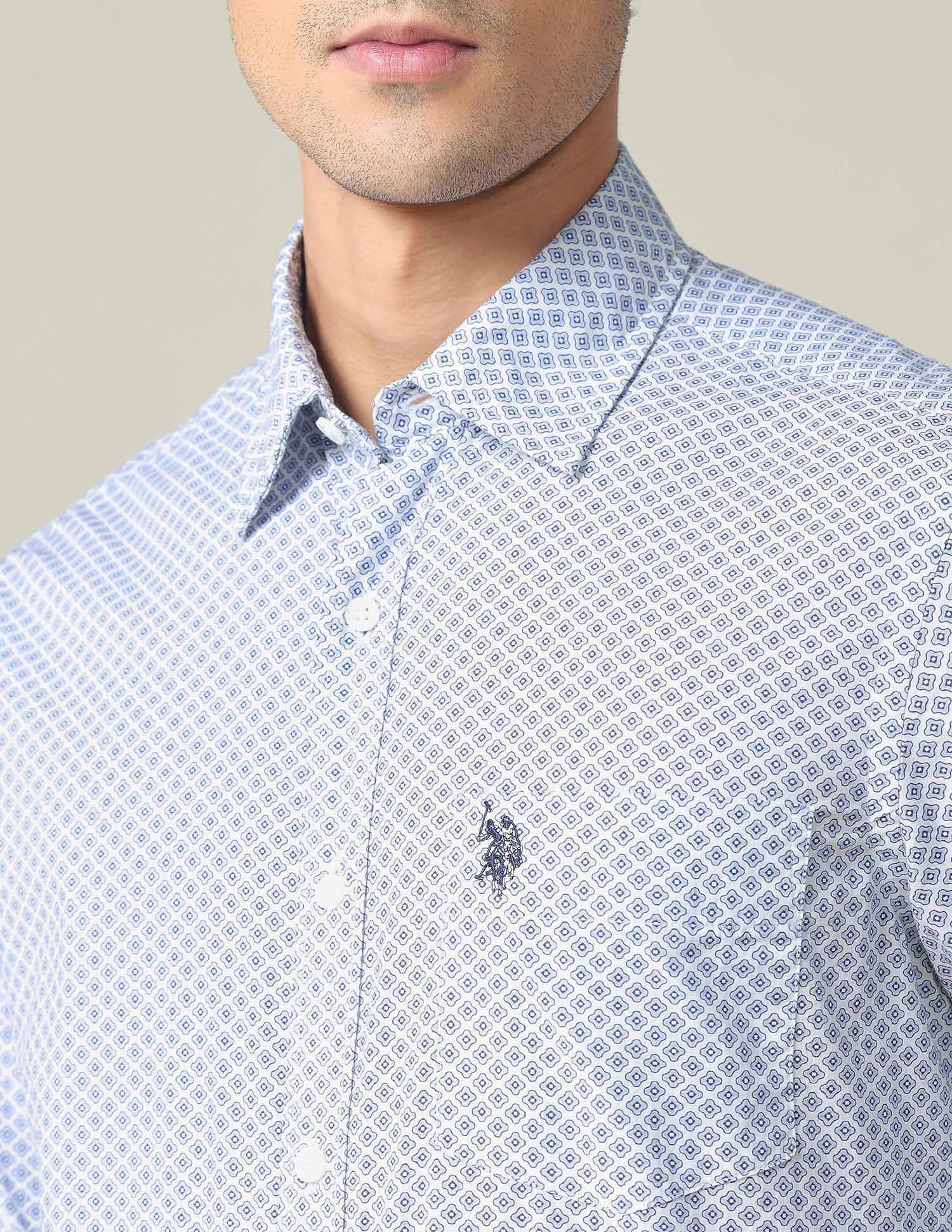 Rounded Cuff Geometric Shirt Blue - U.S. POLO ASSN. | Large