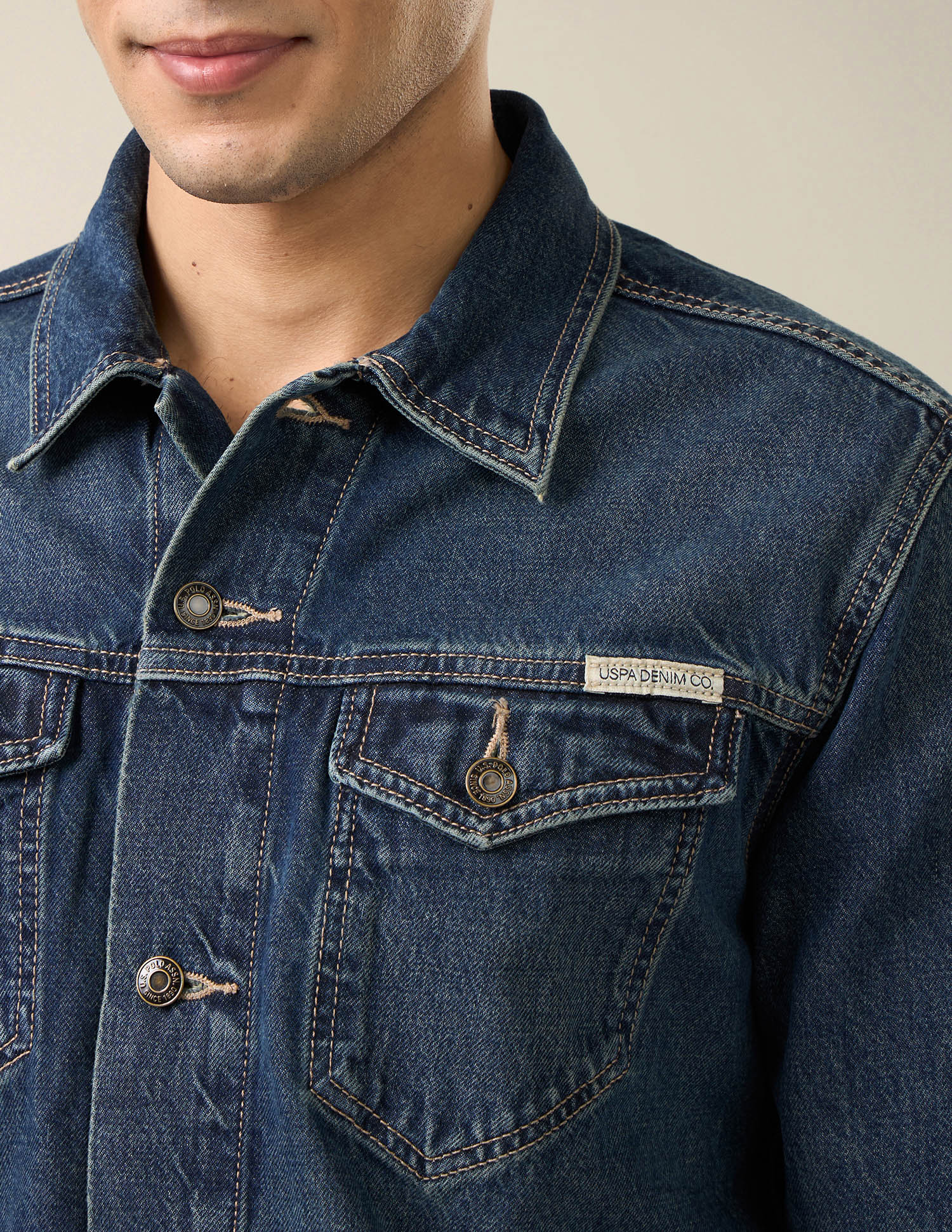 Solid Regular Fit Denim Jacket Dark Blue - U.S. Polo Assn. India | Large