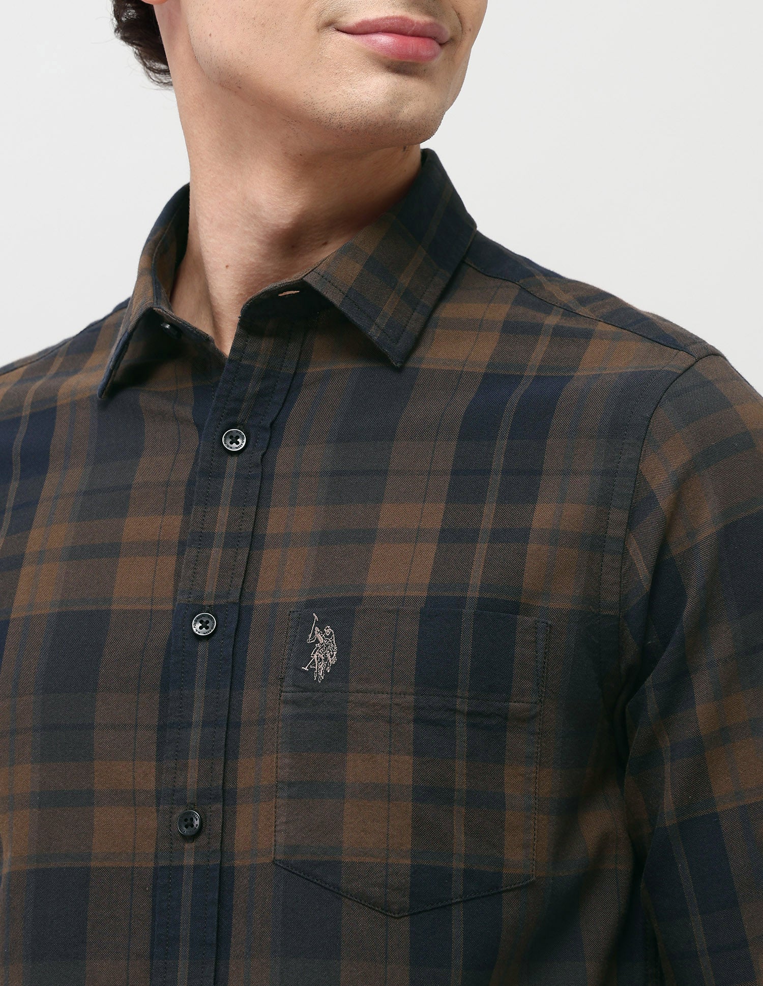 Plaid Checked Tailored Fit Shirt Dark Brown - U.S. POLO ASSN. | Large