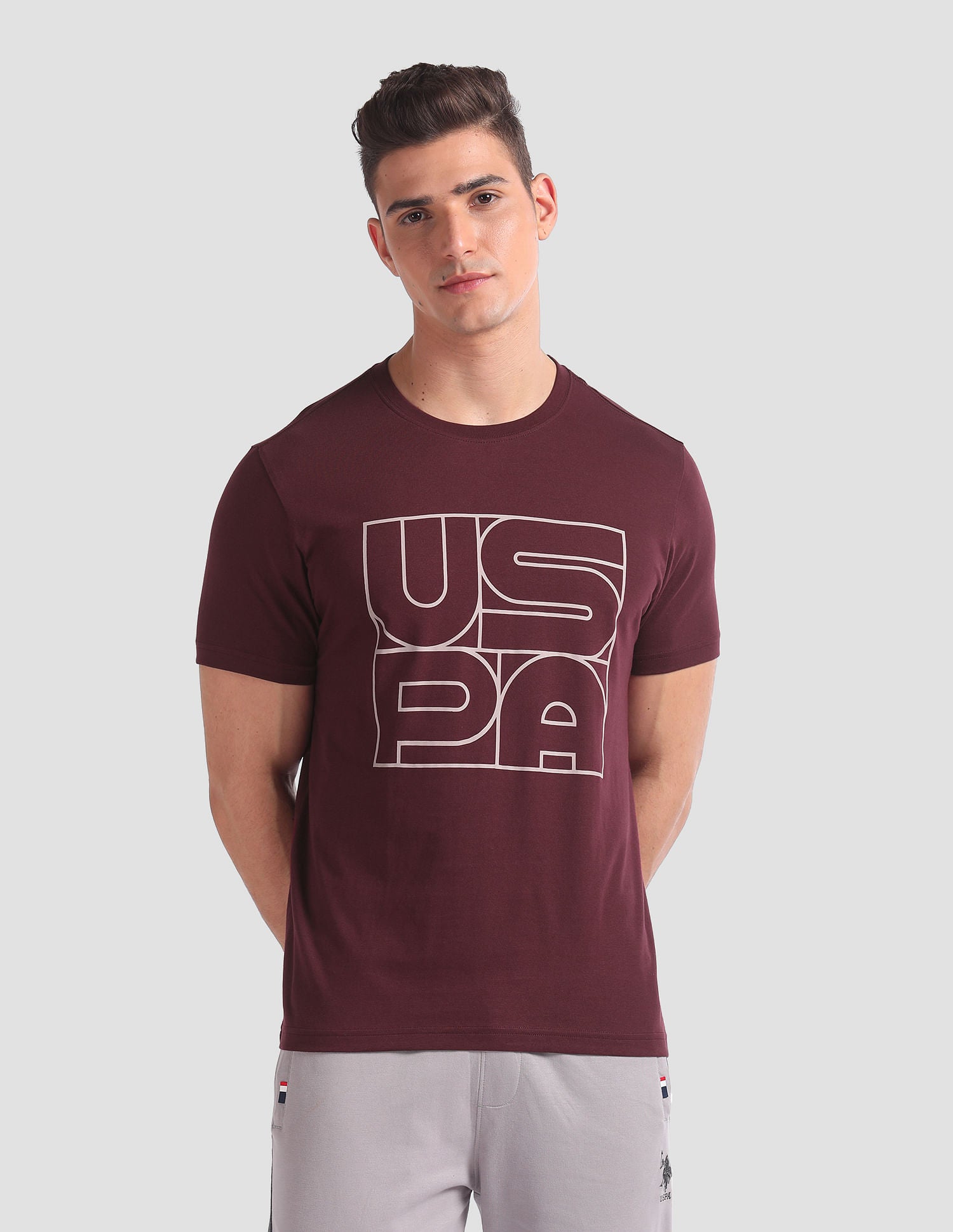 Brand Print Cotton IYAZ Lounge T-Shirt - Pack Of 2 Maroon and Navy - U.S. POLO ASSN. | Large