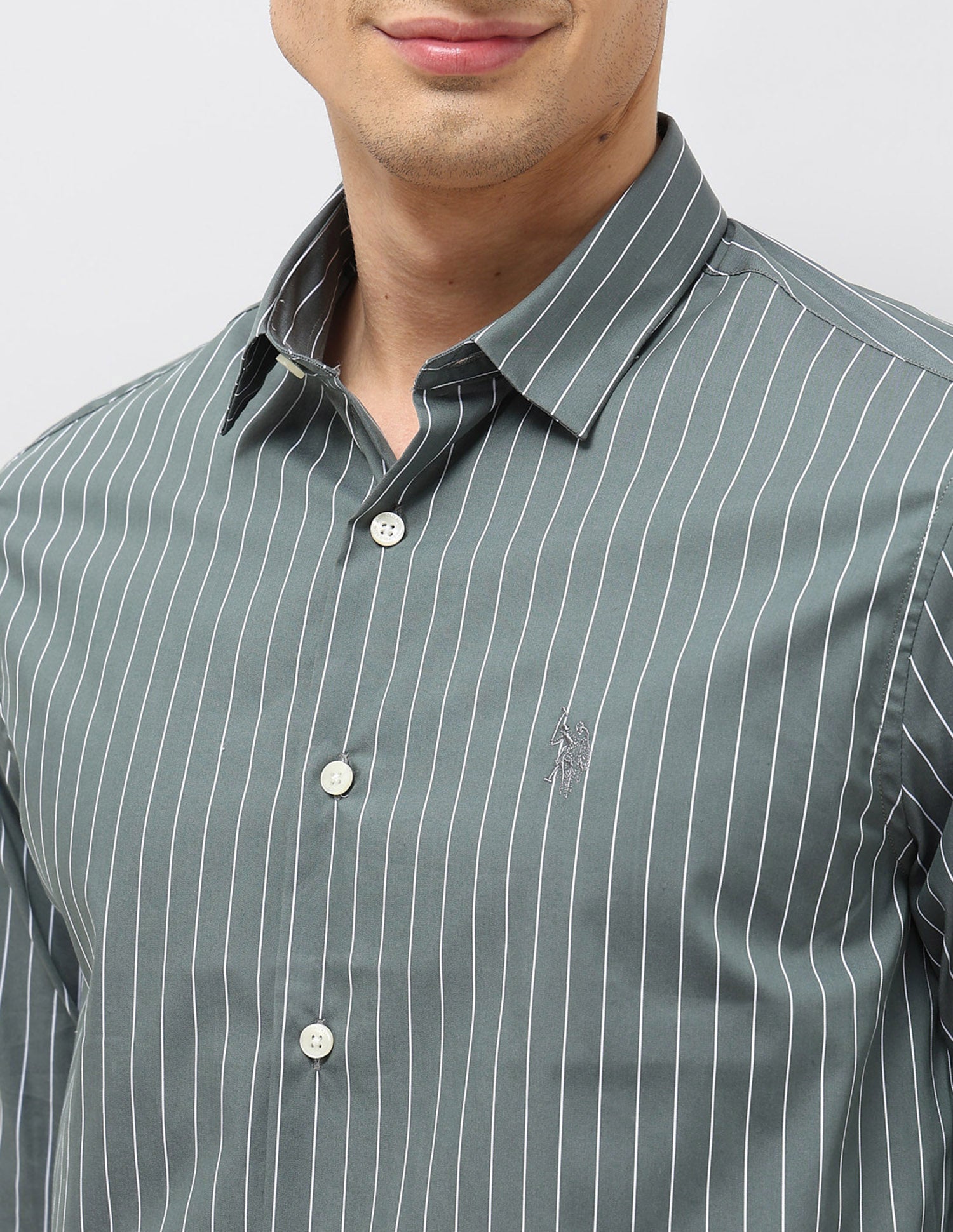 Vertical Striped Tailored Fit Shirt Green - U.S. POLO ASSN. | Large