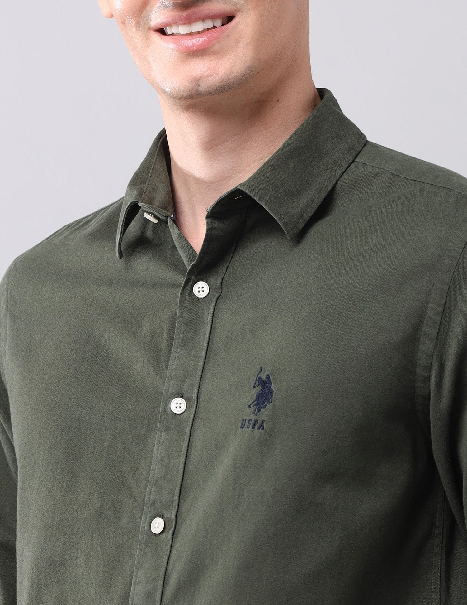 Solid Slim Fit Shirt Olive - U.S. POLO ASSN. | Large