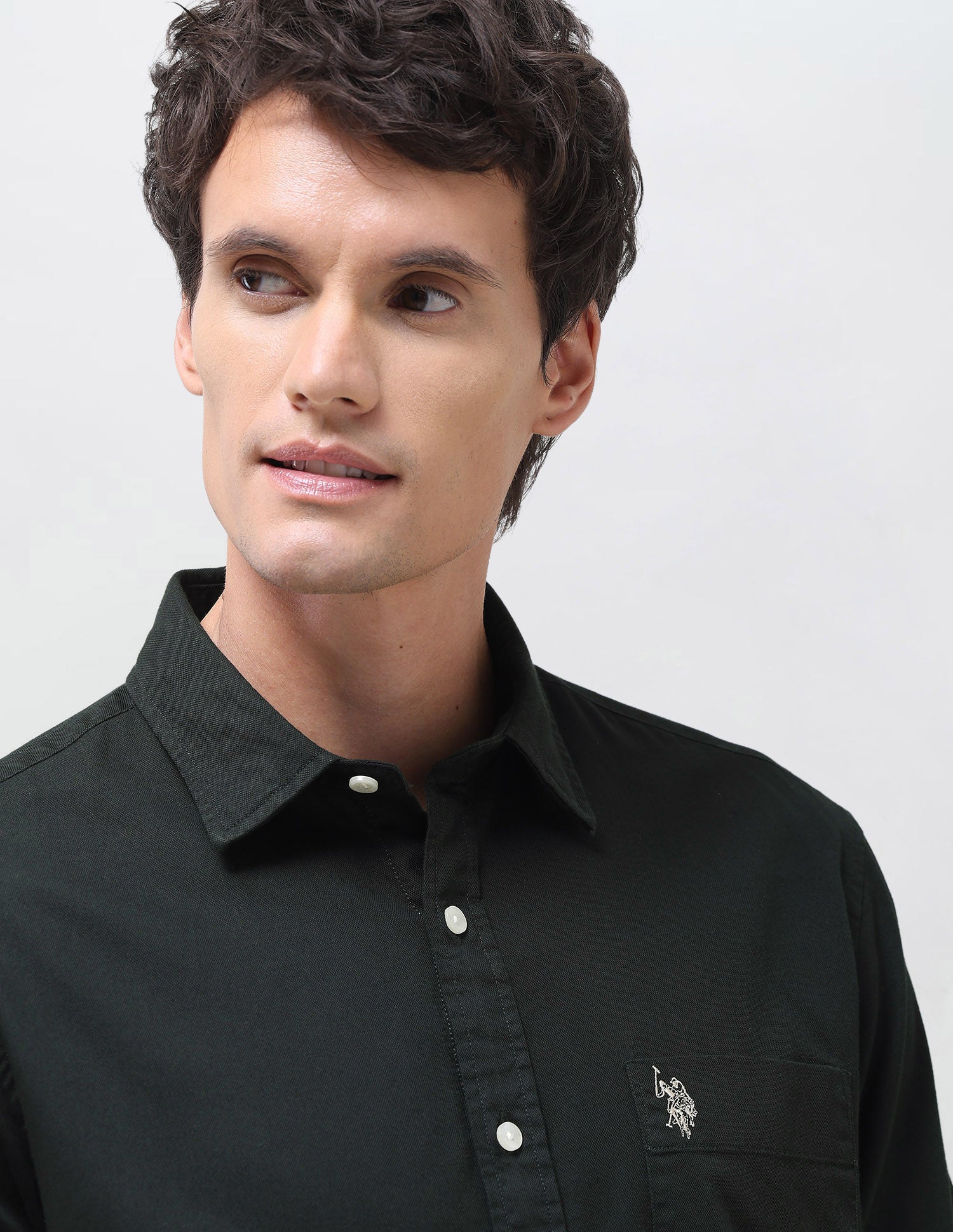 Solid Tailored Fit Shirt Dark Green - U.S. Polo Assn. India | Large