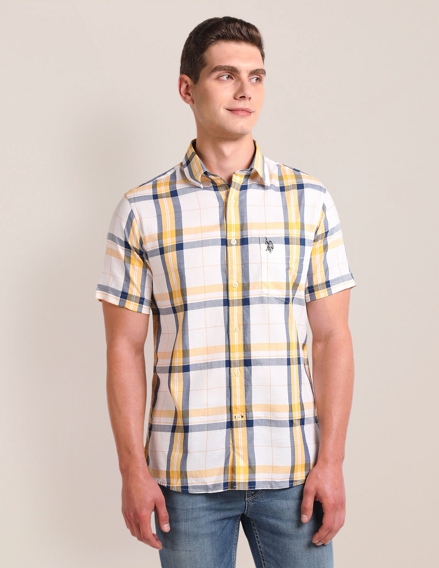 Tailored Regular Fit Check Shirt Yellow - U.S. Polo Assn. India | Large