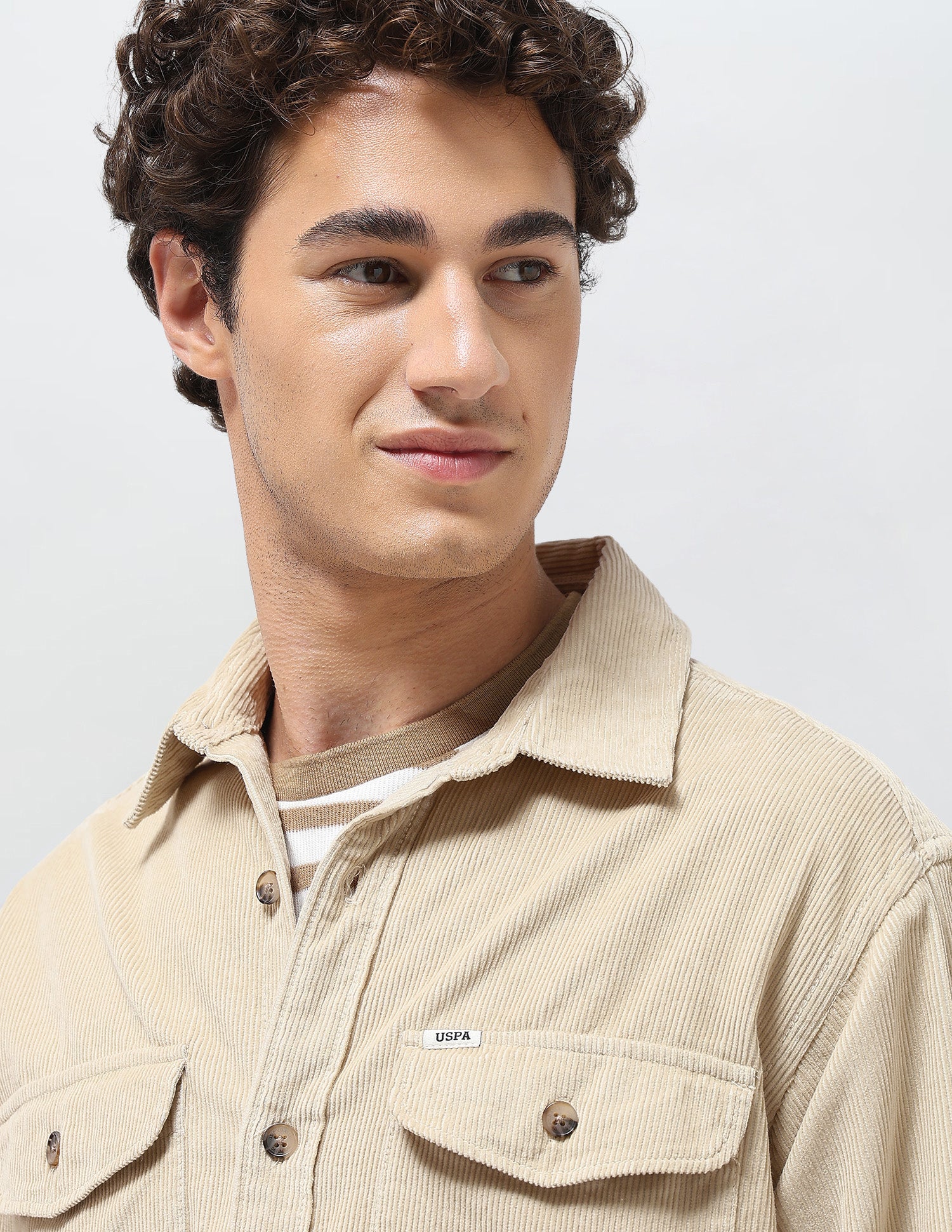 Slim Fit Corduroy Shirt Beige - U.S. Polo Assn. India | Large