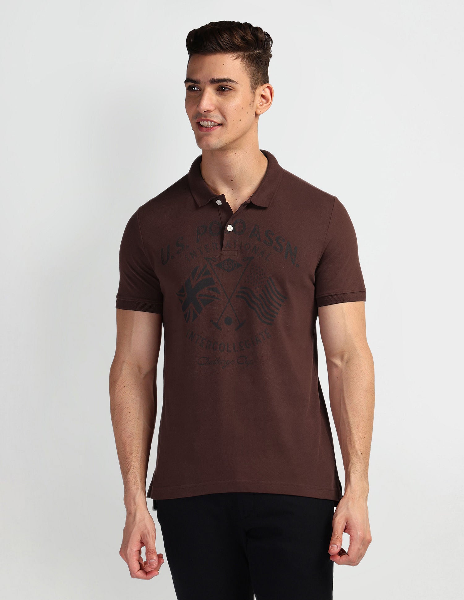 Brand Print Pique Polo Shirt Maroon - U.S. Polo Assn. India | Large
