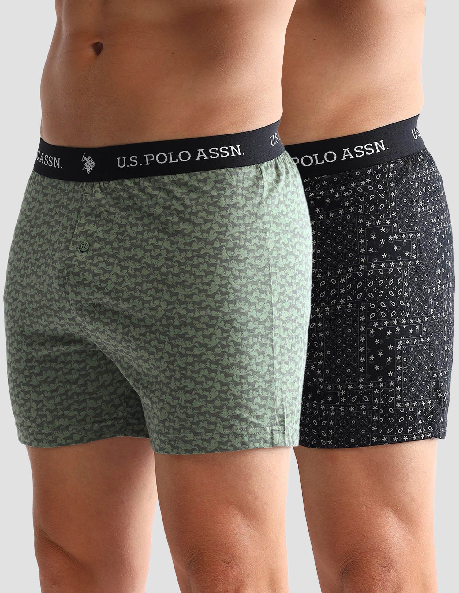 Printed Cotton OEX09 Boxers - Pack Of 2 Black and Green Bay - U.S. POLO ASSN. | Large