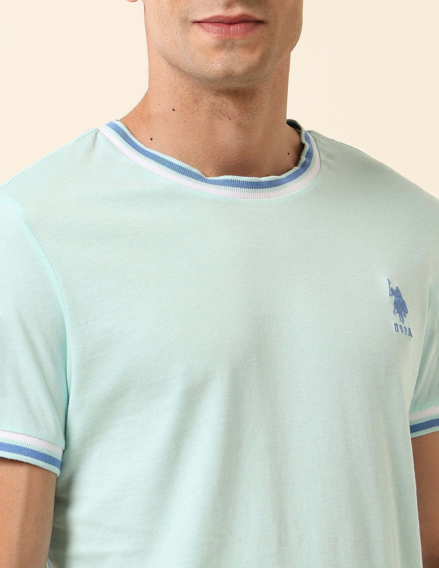 Solid Slim Fit T- Shirt Light Green - U.S. Polo Assn. India | Large