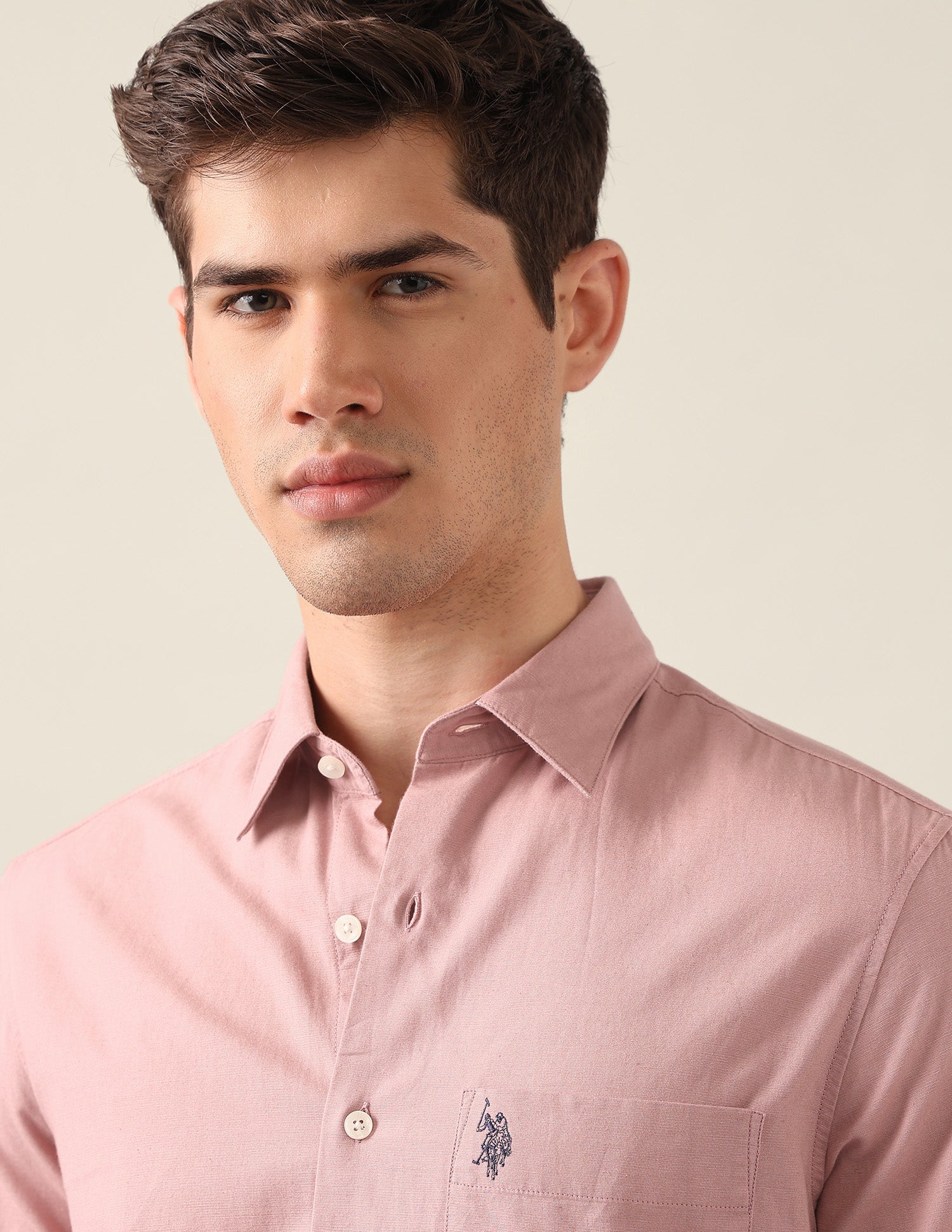 Tailored Fit Solid Shirt Peach - U.S. Polo Assn. India | Large