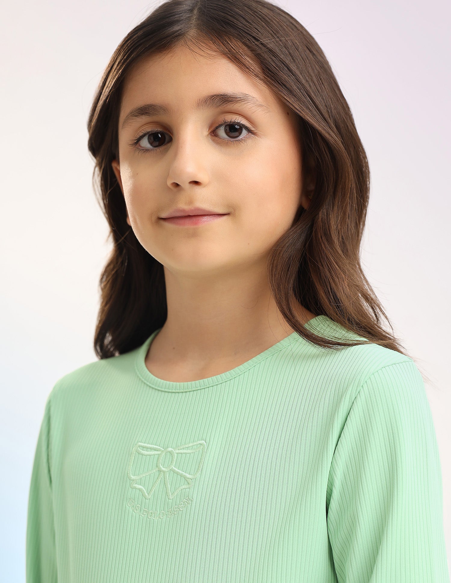 Girls Patterned Knit Regular Fit T-Shirt Light Green - U.S. POLO ASSN. | Large