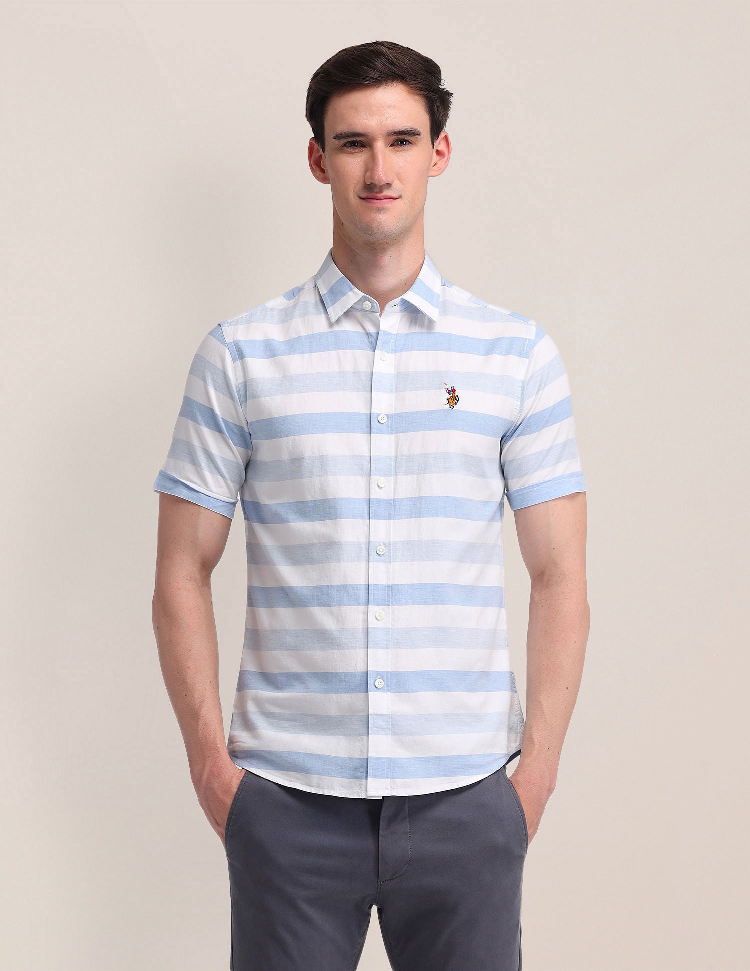 Cotton Regular Fit Shirt Light Blue - U.S. Polo Assn. India | Large